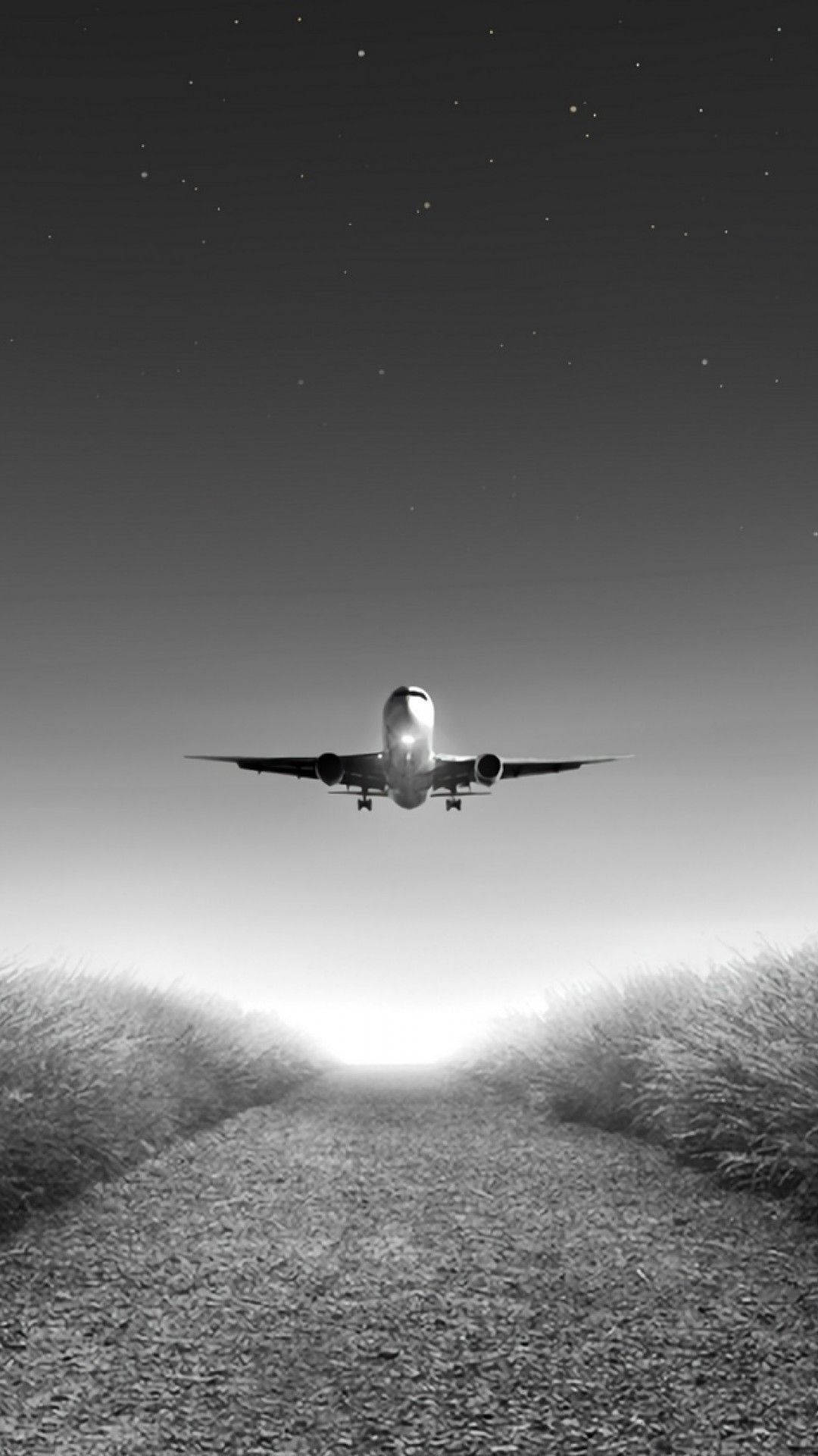 Download Starry Grayscale Airplane