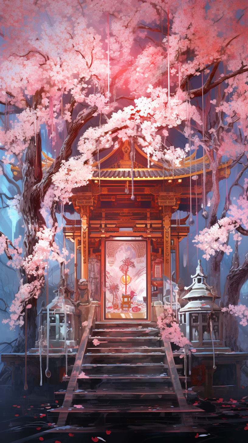 Sakura Blooms at Anime Style Shrine