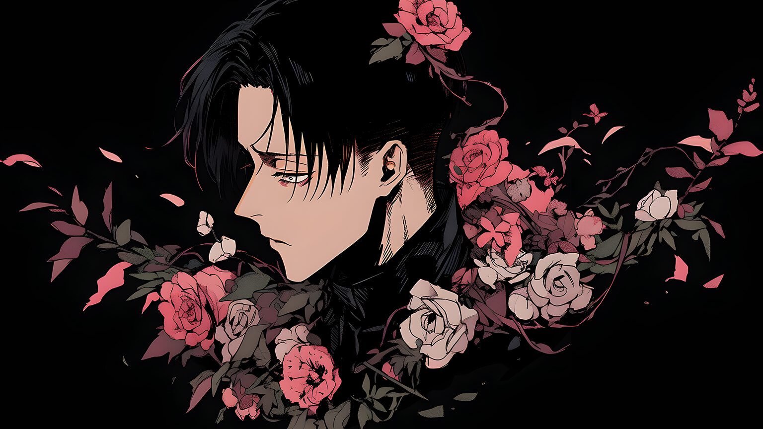 Levi & Roses Black Desktop Wallpaper