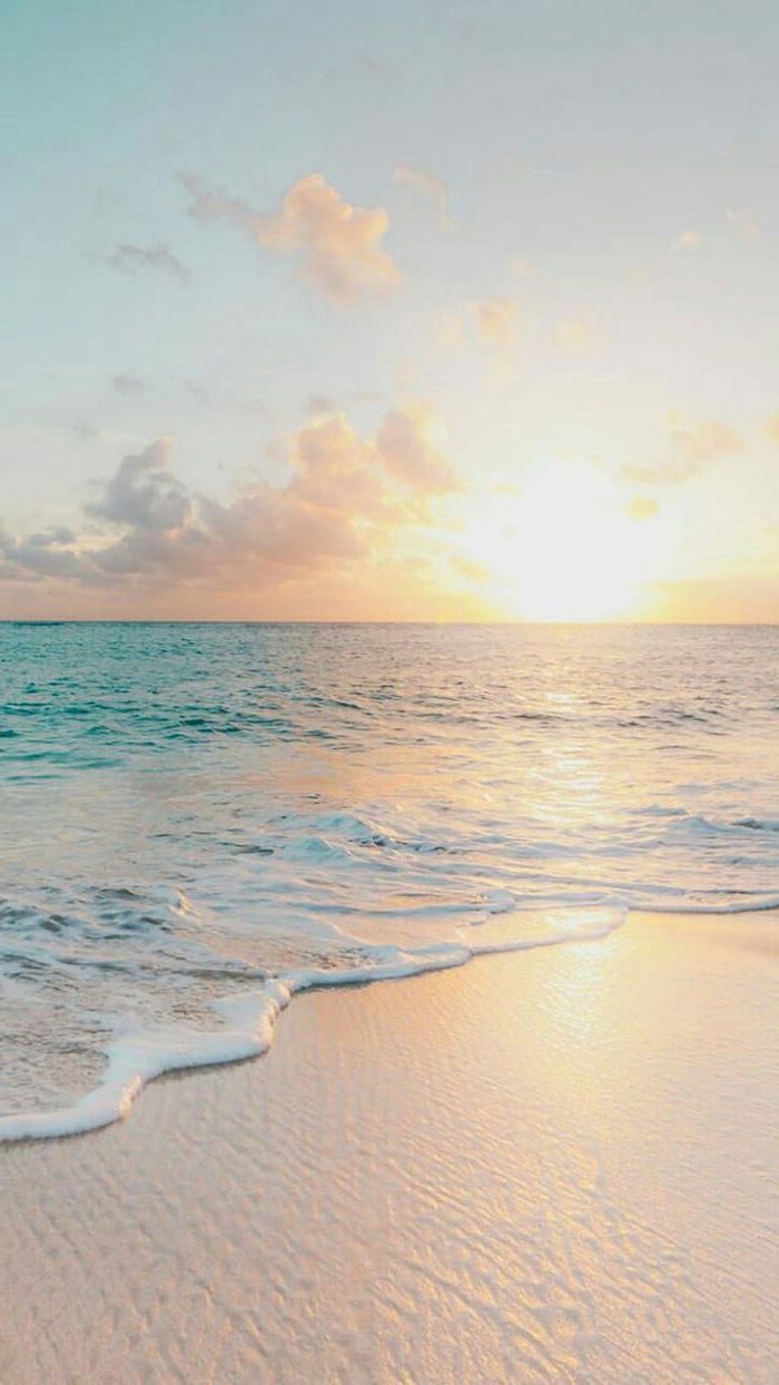 sunset sky, ocean waves, summer