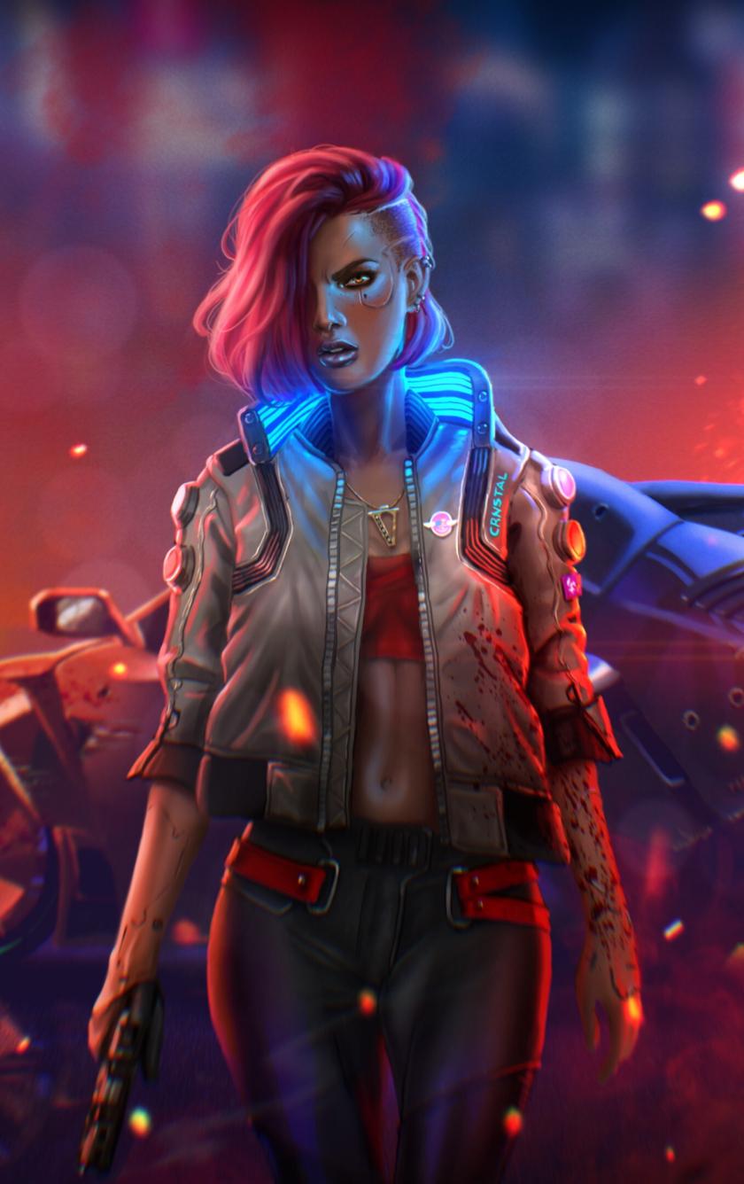 wallpaper 840x1336 v of cyberpunk 2077