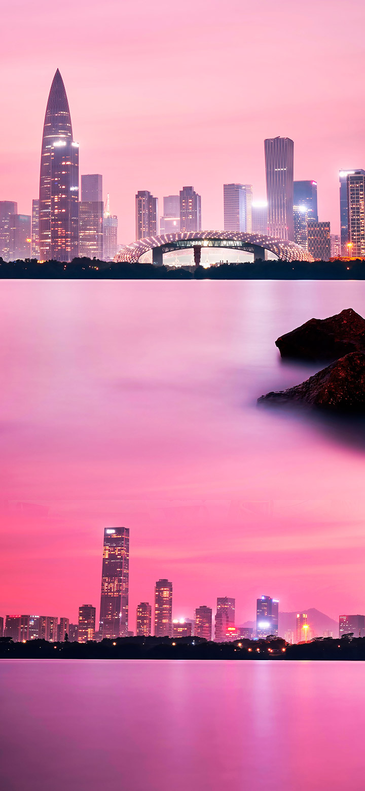 Cool City Reflections On A Pink Lake 4K