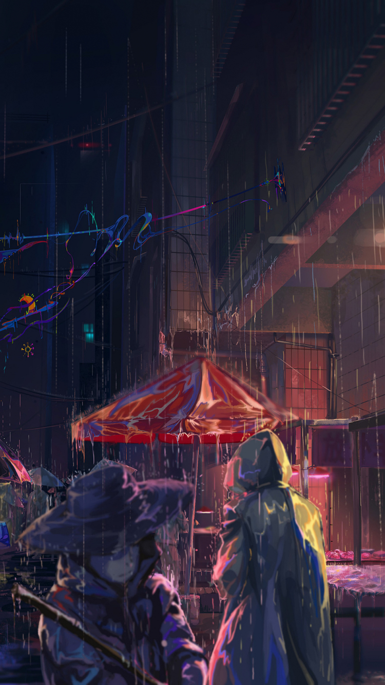 Download wallpaper 750x1334 rain, anime