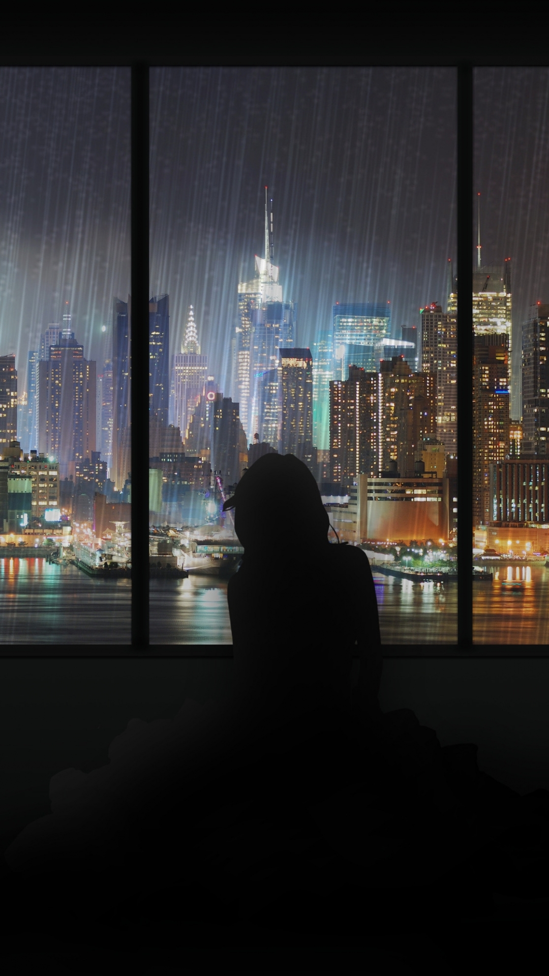 Mobile wallpaper: Anime, Rain, City