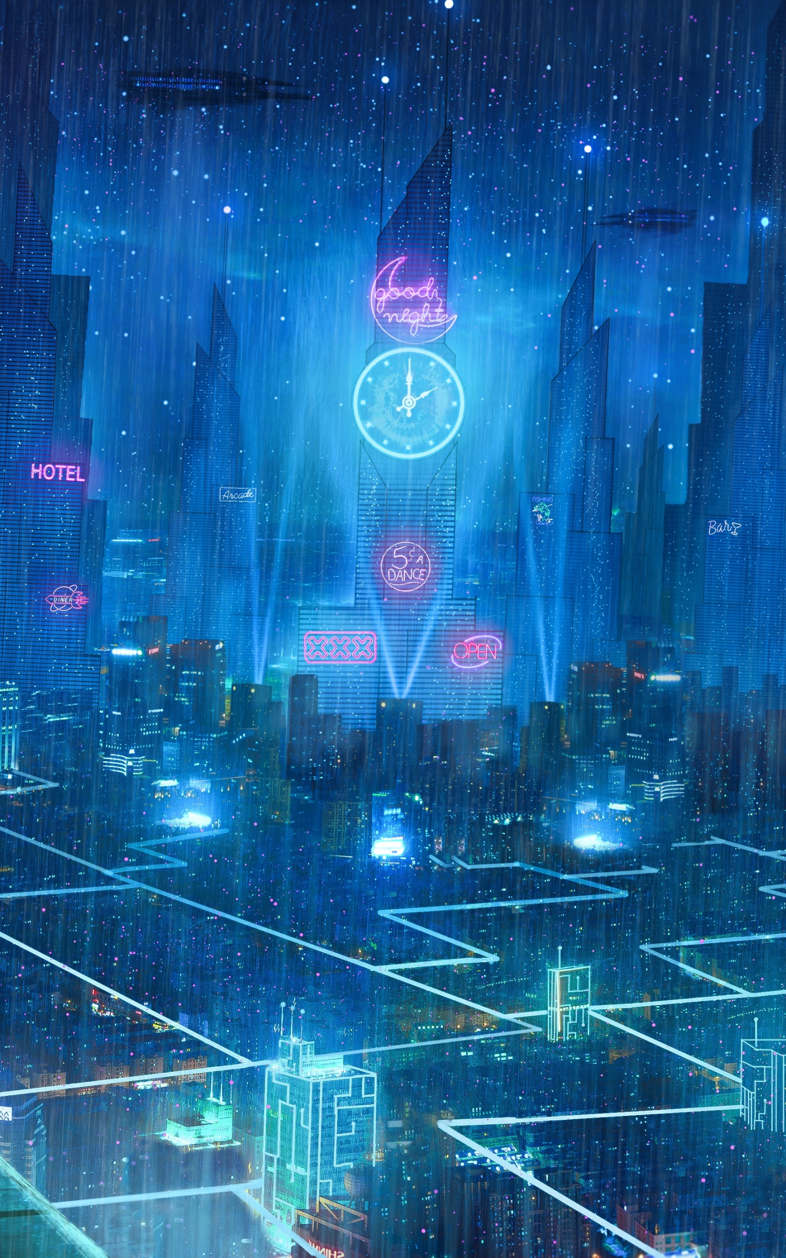 wallpaper: Anime, Rain, City, Building