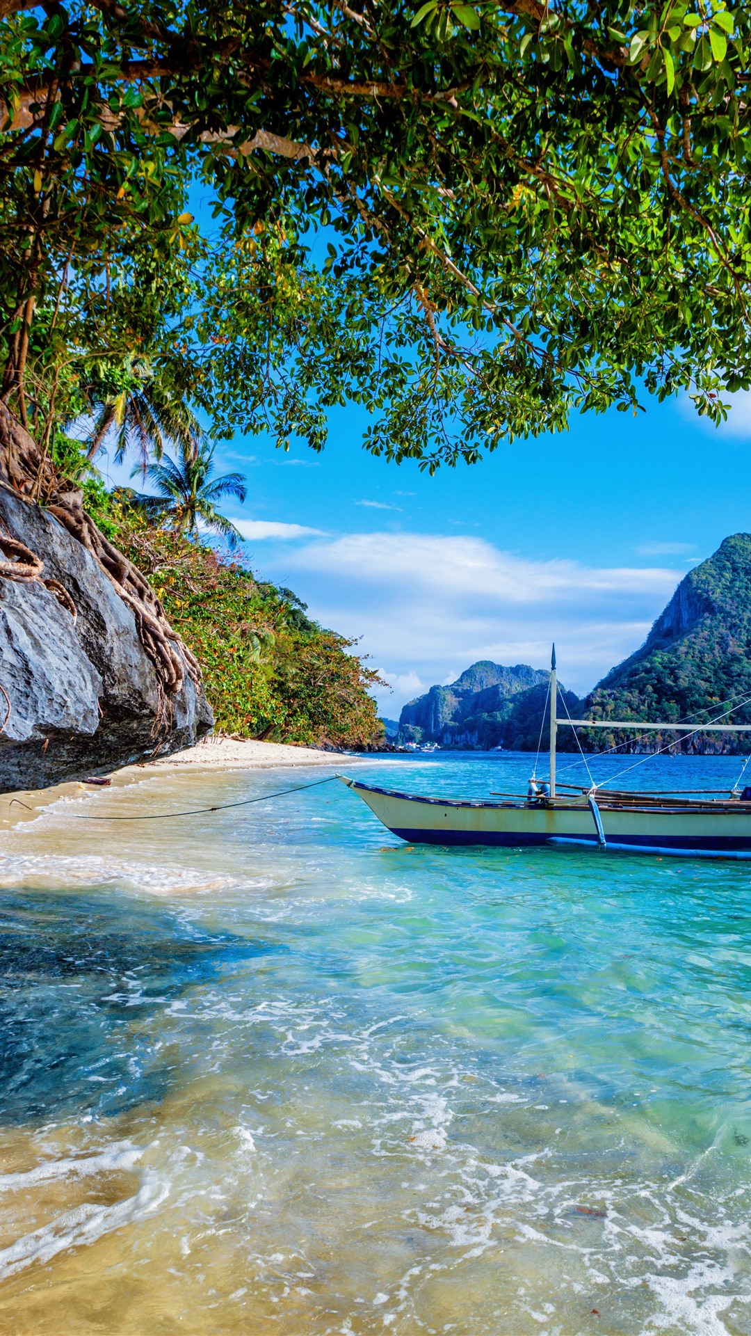 Philippines Beach Sea Boat Trees
