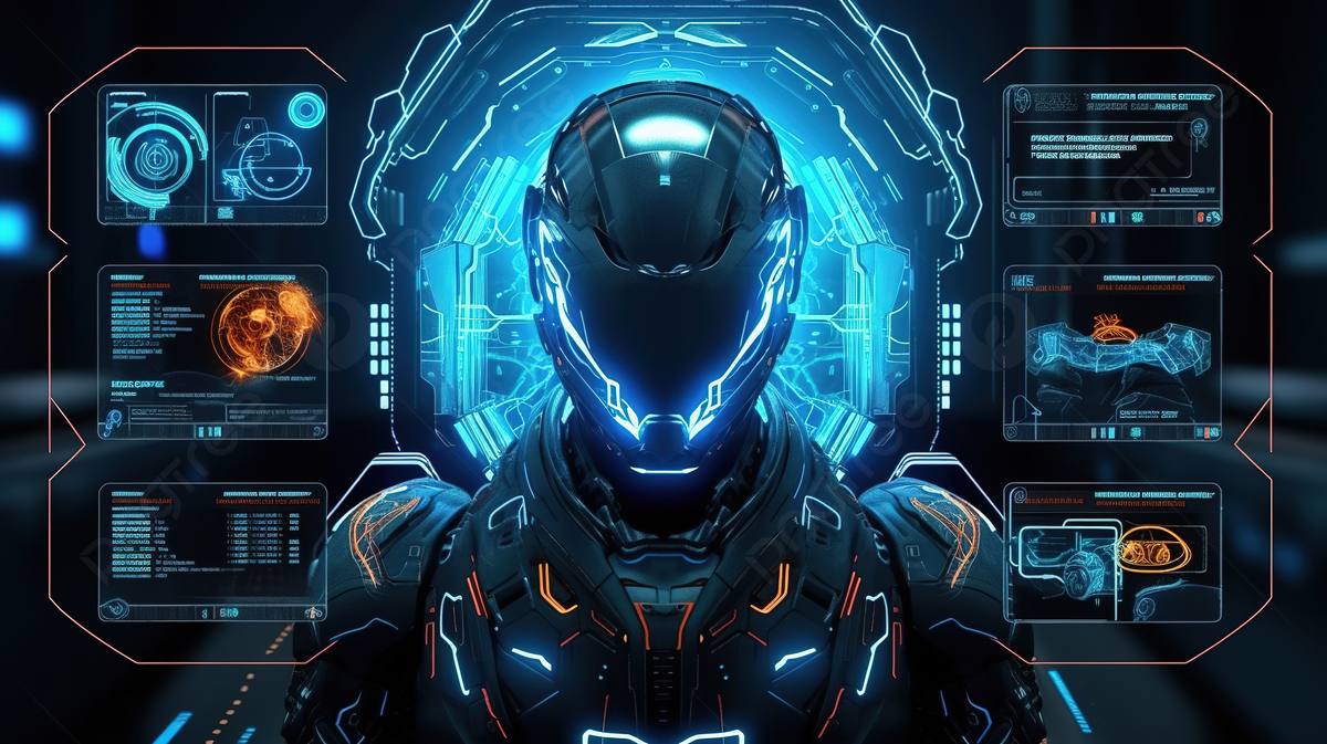 3D Render Of A Cyberpunk Robot With