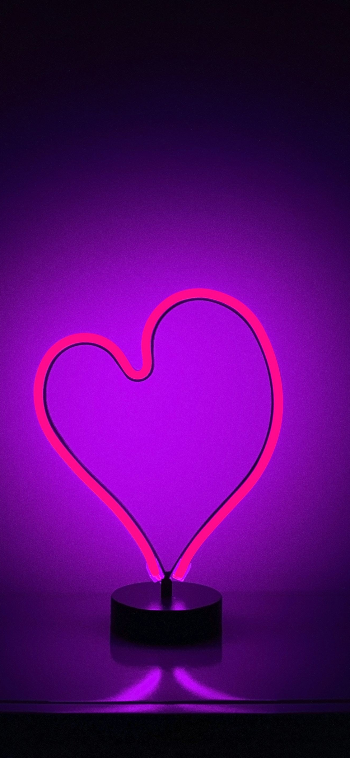 heart, neon, purple light