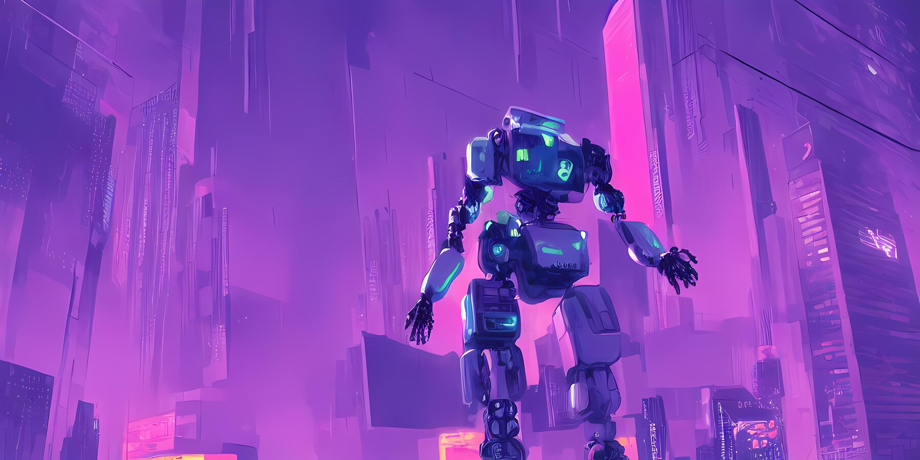 Cyberpunk Survivor Purple Robot 4k