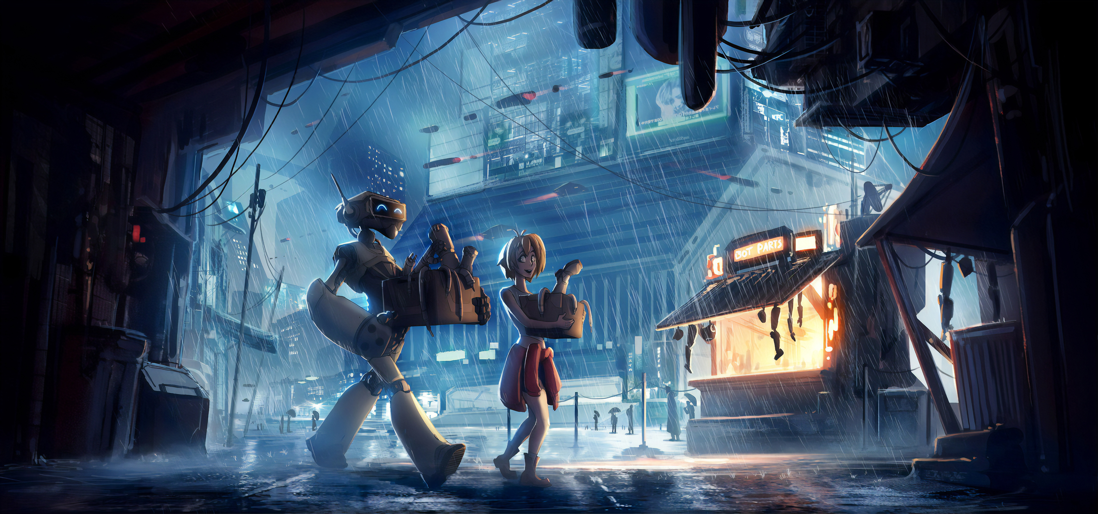 Cyberpunk Robot City 4k Wallpaper, HD