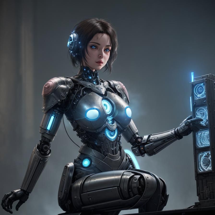 Cute armored litter cyberpunk robot