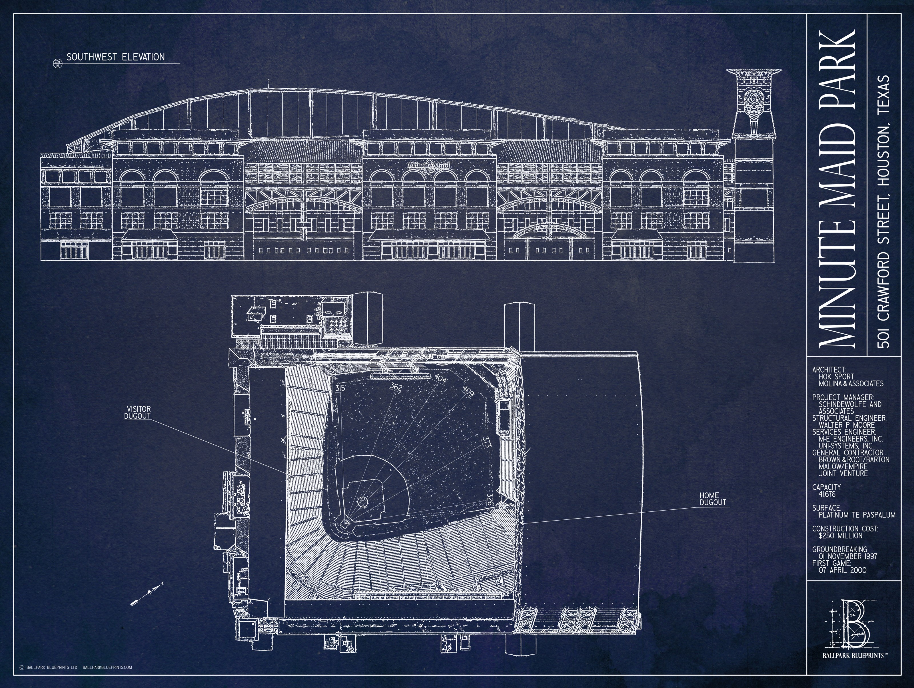 Minute Maid Park Blueprint Mural