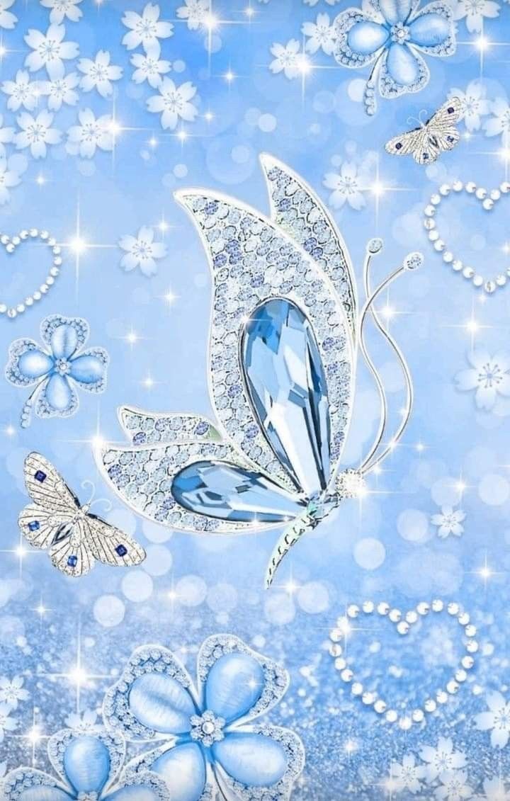 Blue rhinestone and gemstone butterfly