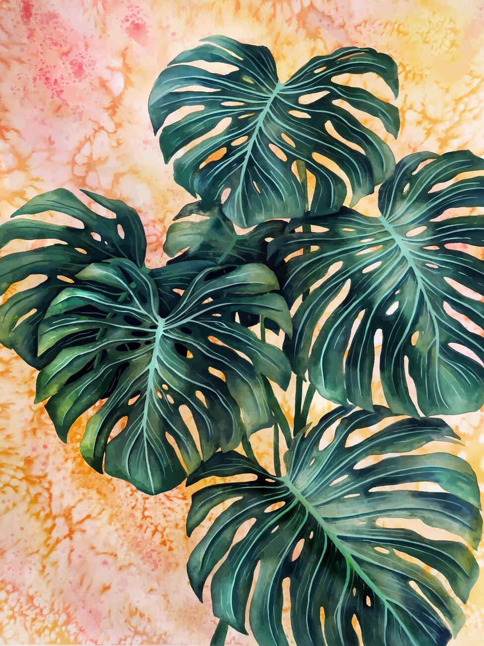 Monstera Deliciosa Leaves Wall Mural