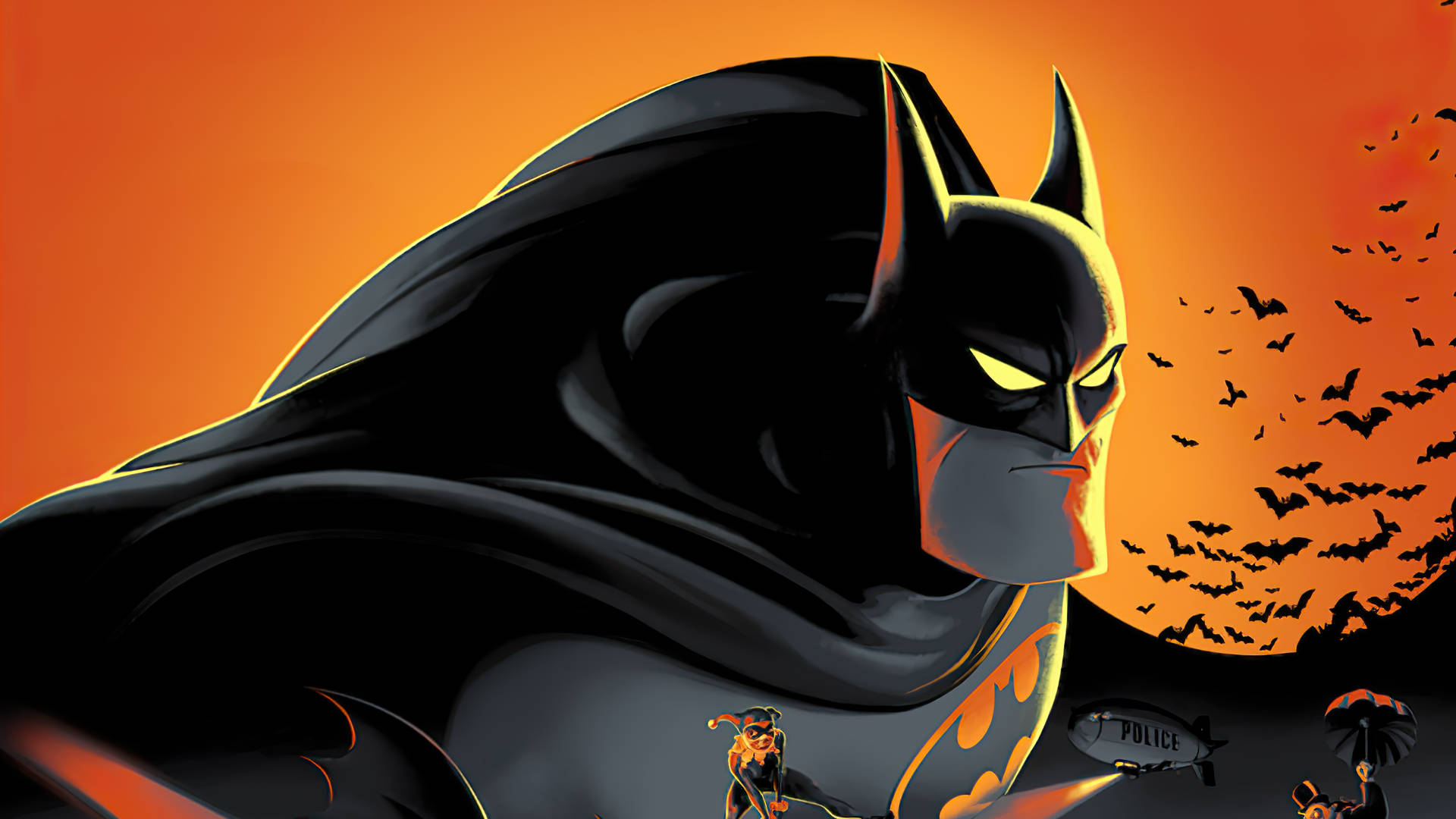 Download Black Batman Orange Sky Animated Desktop Wallpaper
