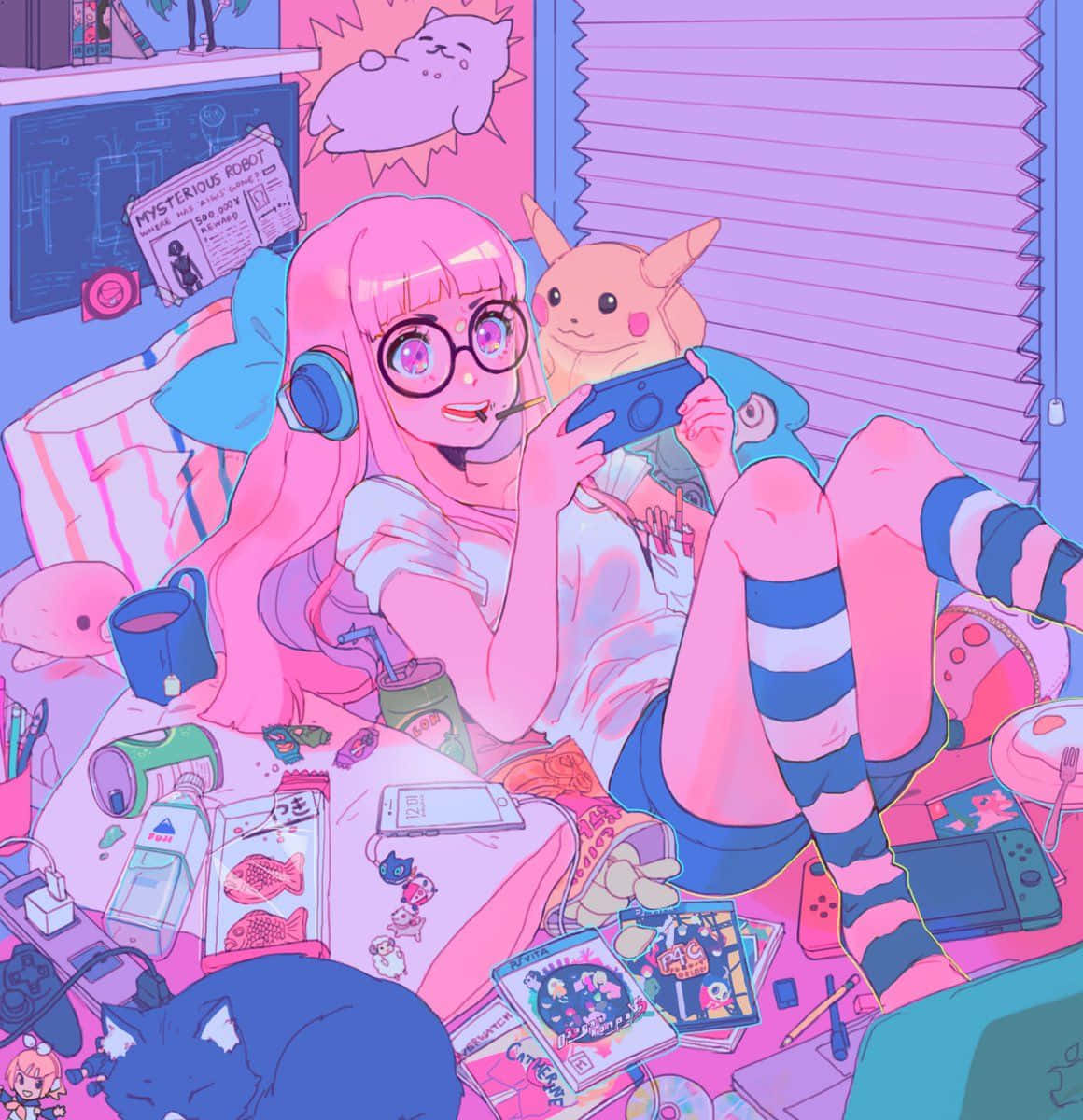 Download Cute Pink Haired Gaming Anime
