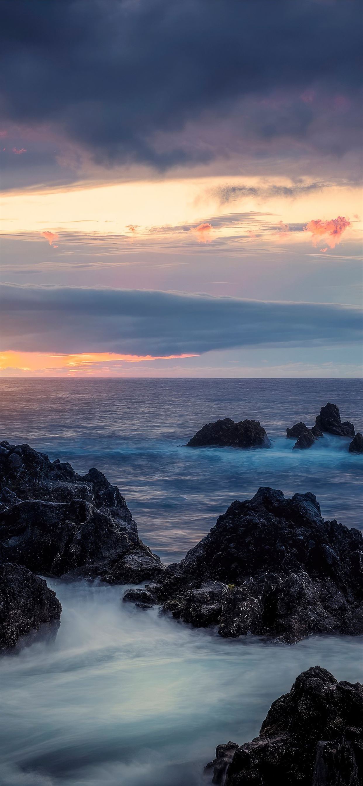 tide down long exposure clouds ocean 4k