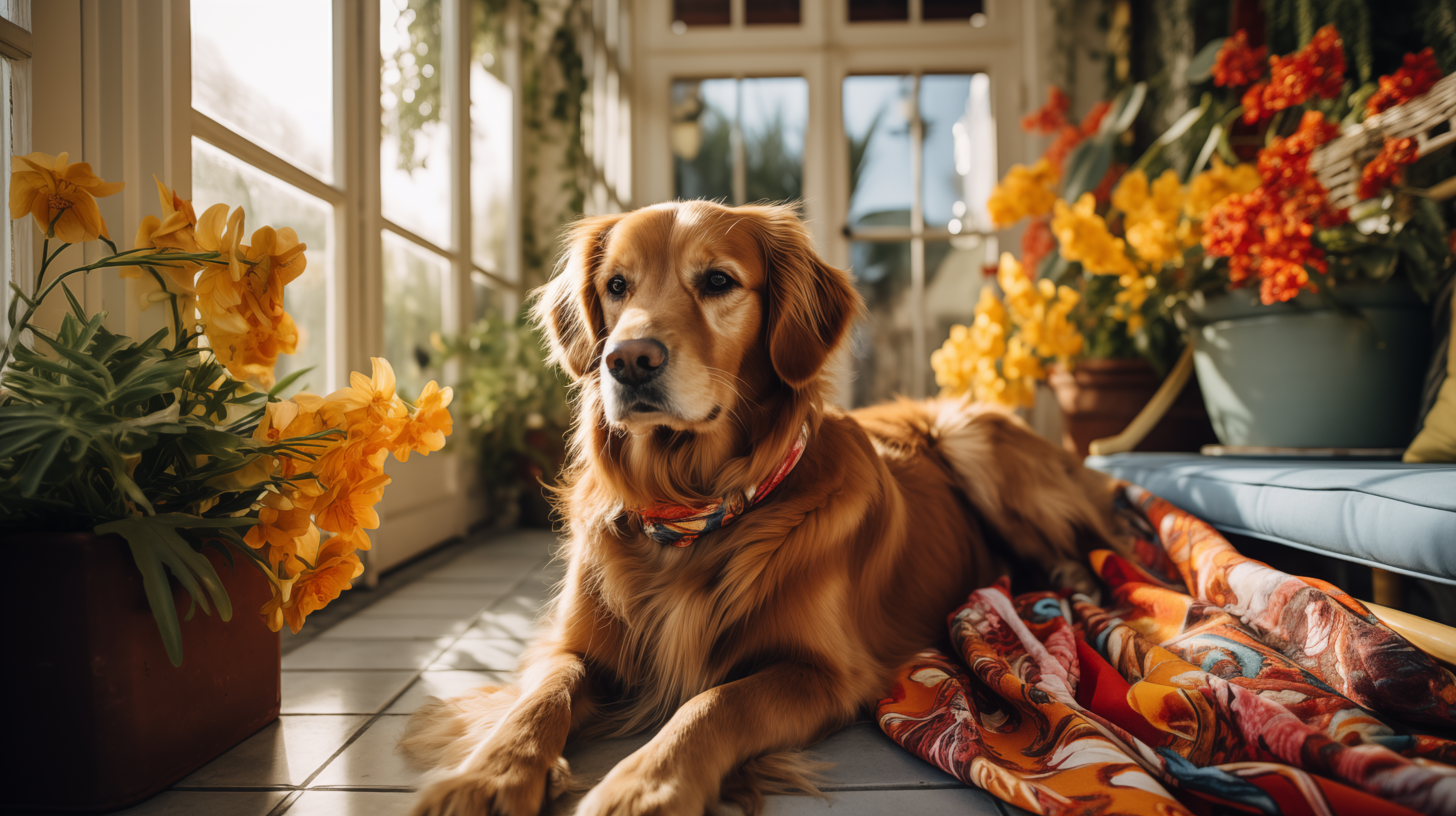 Golden Retriever Relaxing in Sunny Room