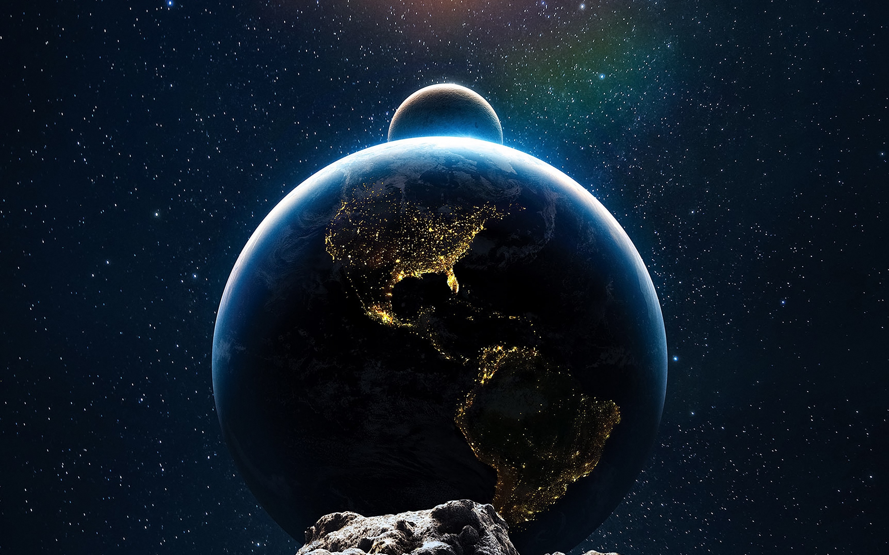 Earth Wallpaper 4K, Moon, Sun, Solar system