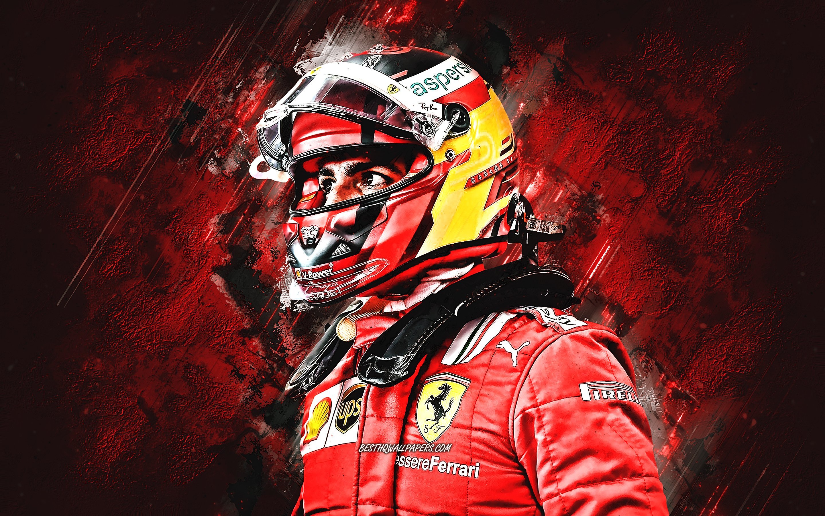 stone background, Ferrari, F1 racers