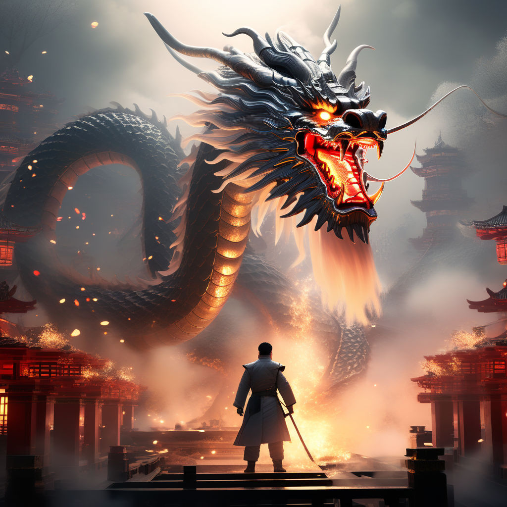 Robot samurai with katana fighting a