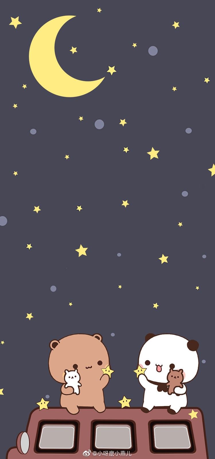 Cute Teddy Bears on a Car with Moon