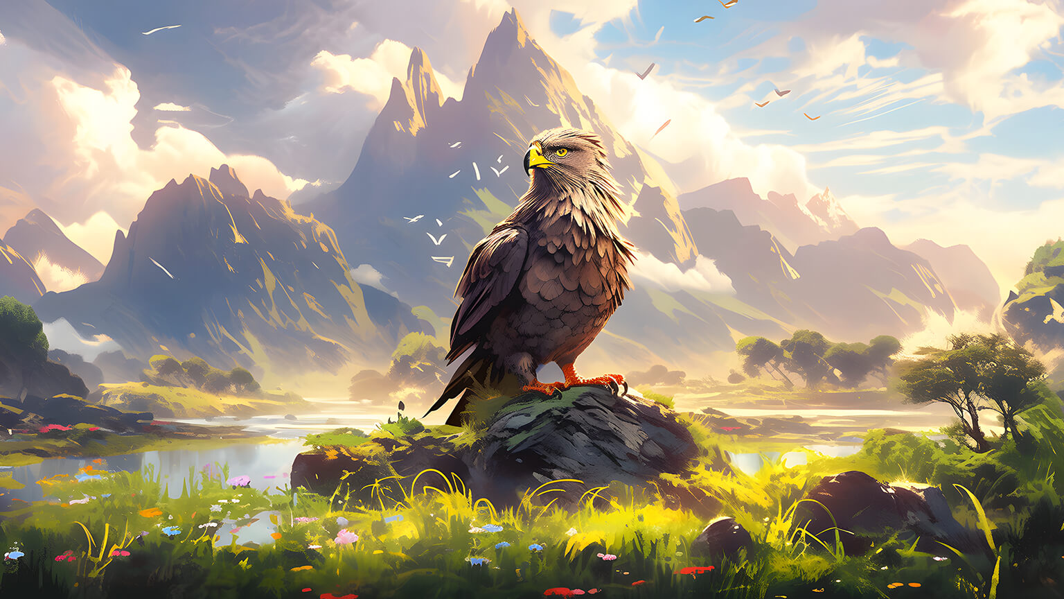 Aesthetic Eagle & Mountains Desktop