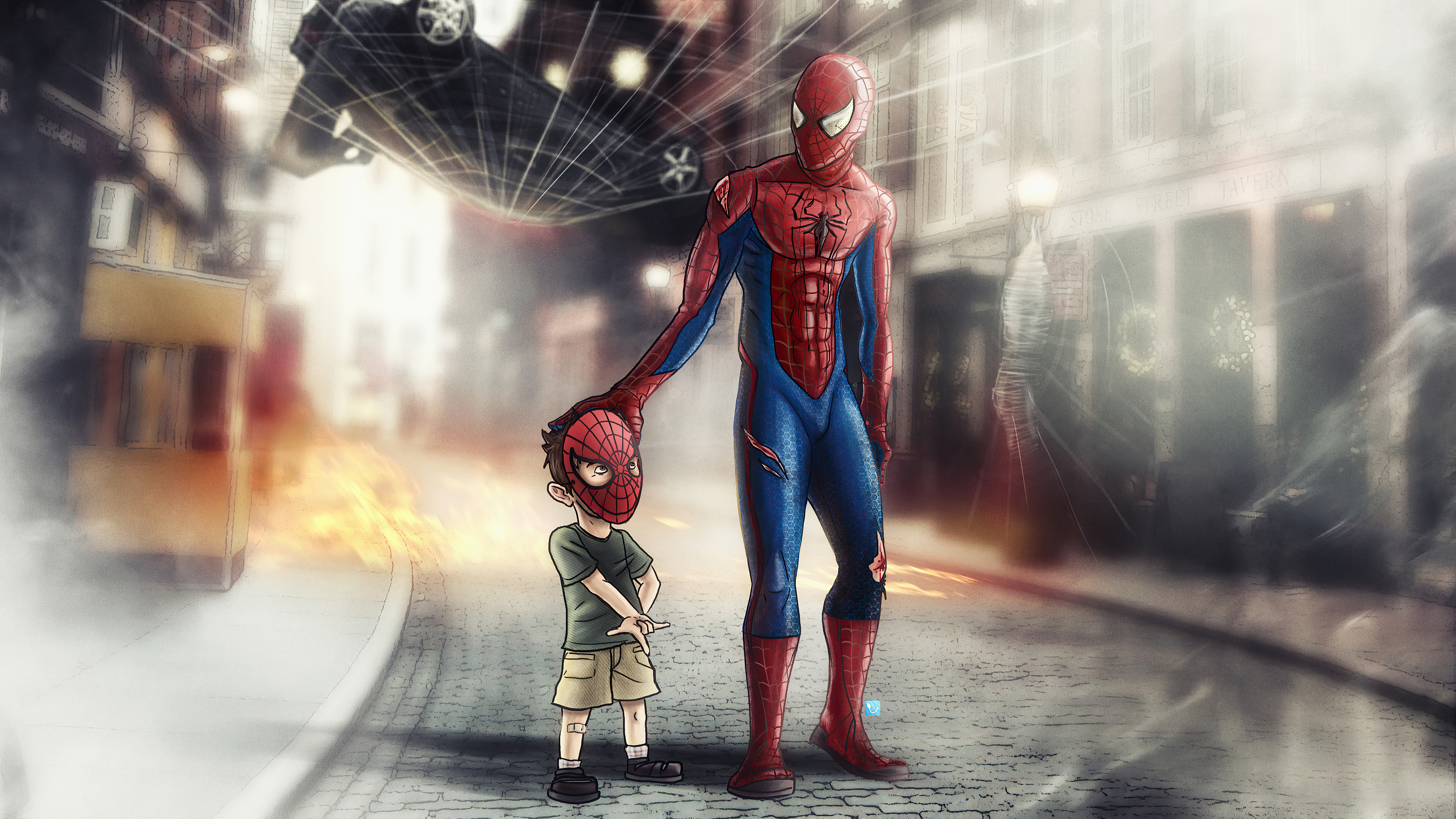 Spiderman With Child 4k Wallpaper, HD