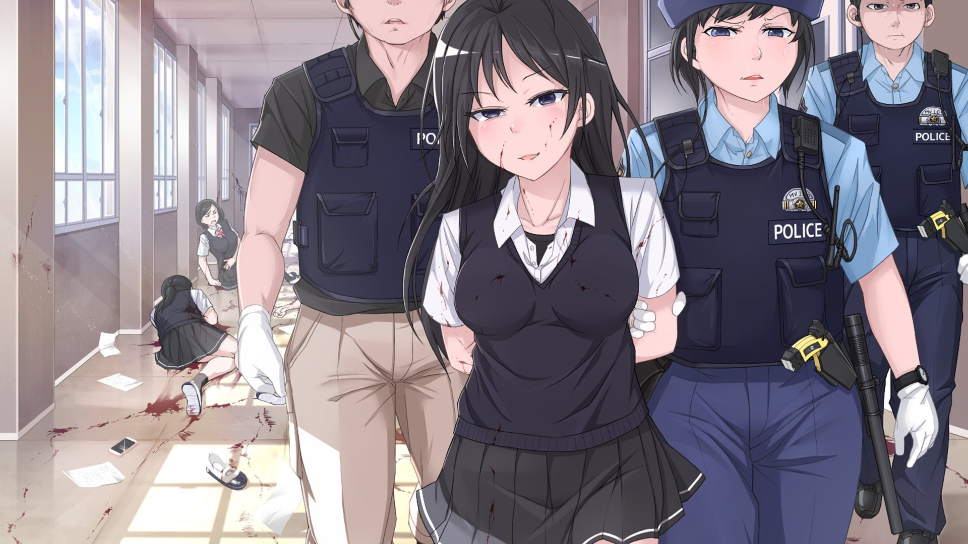 Download wallpaper girl, blood, police