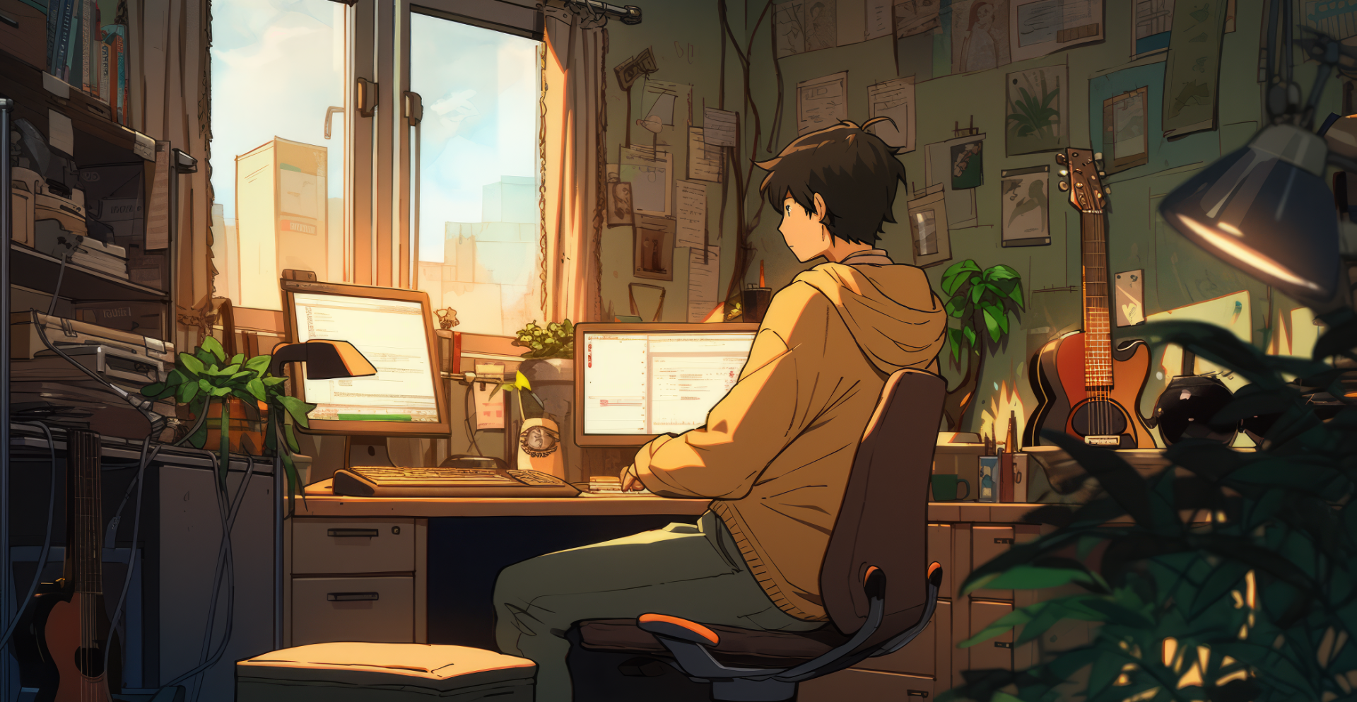 Anime Man in LoFi Desktop Room