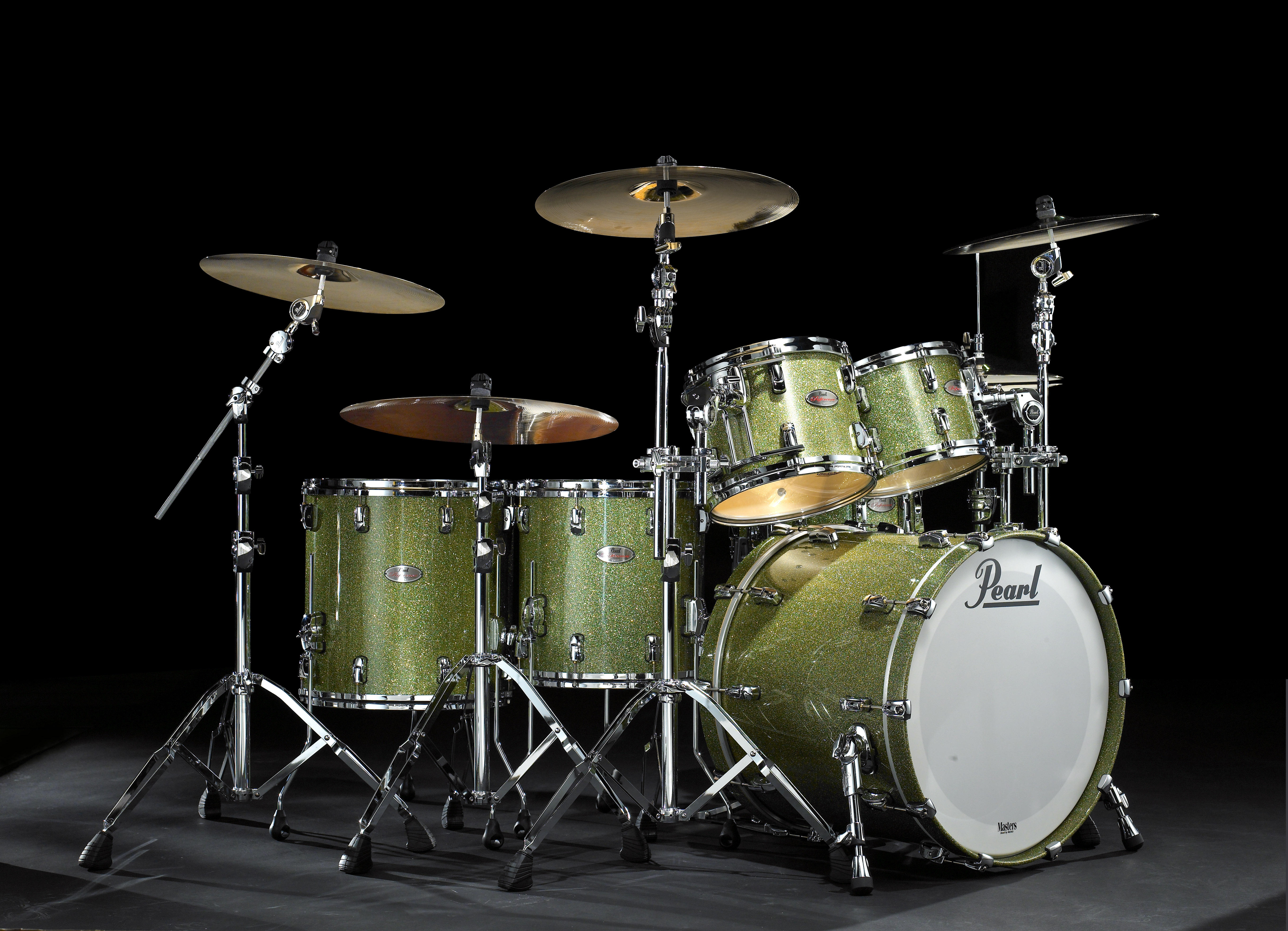 Wallpaper drum, Pearl Reference. drum set, metallic green for mobile and desktop, section музыка, resolution 5445x3936