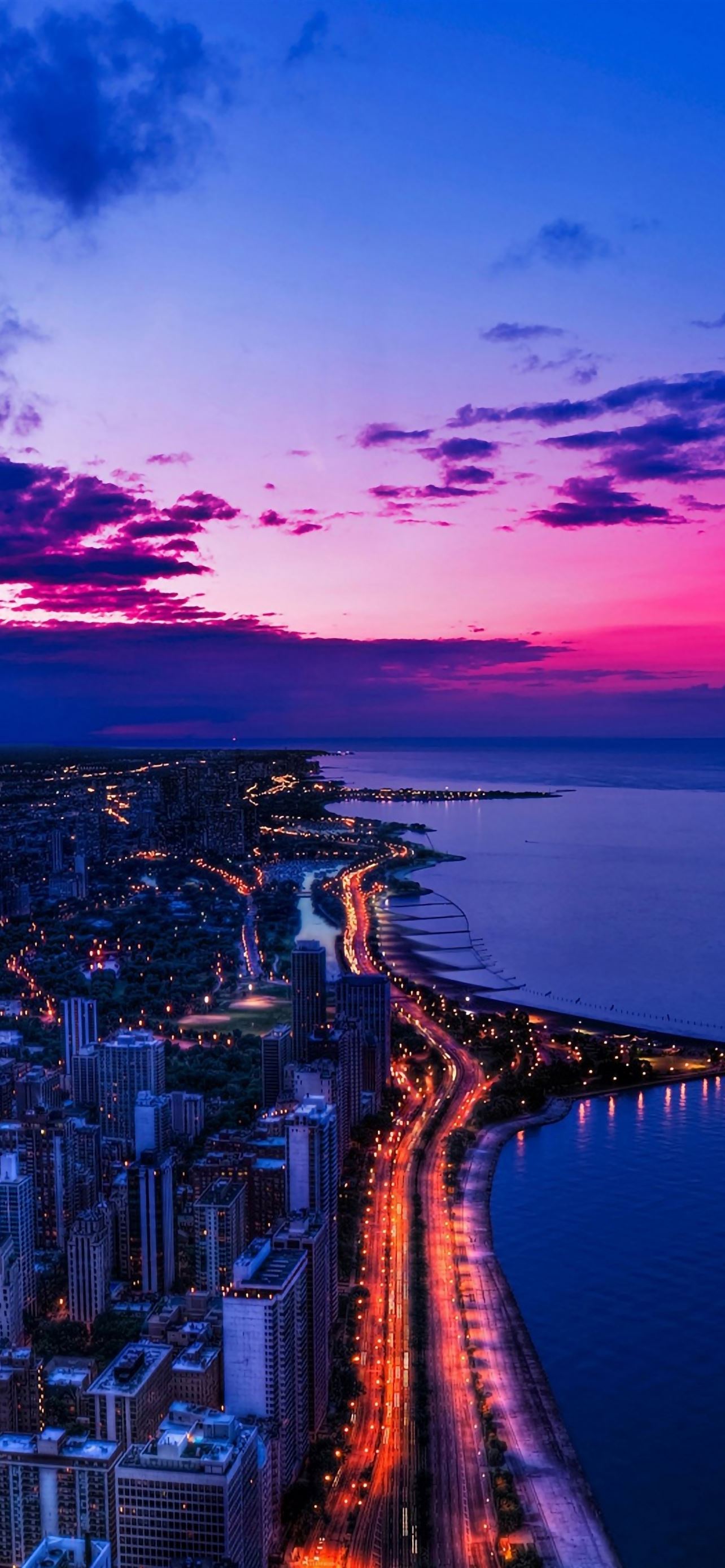 Chicago city night sky view scape ocean