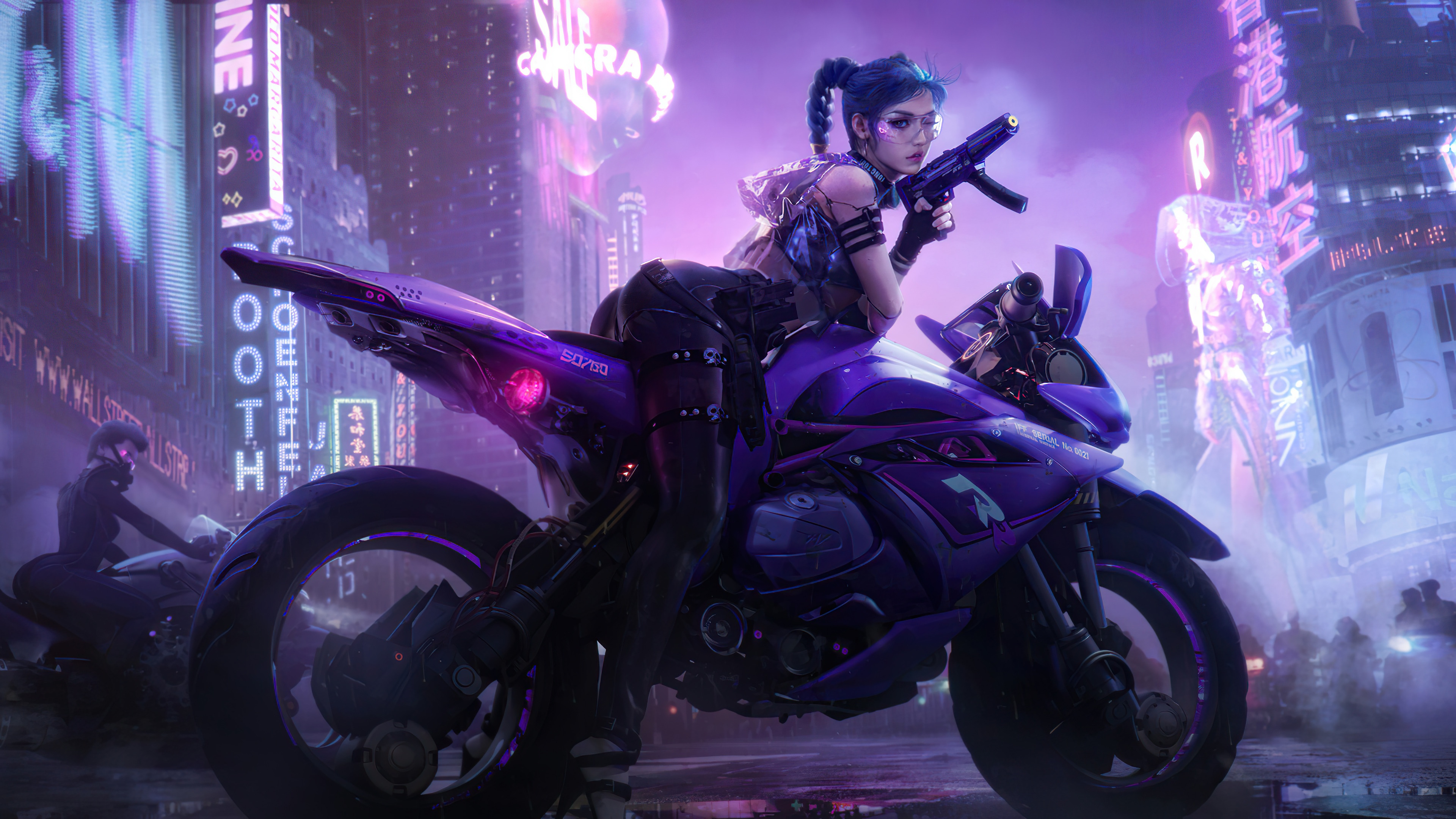 Wallpaper girl, Art, weapons, Cyberpunk