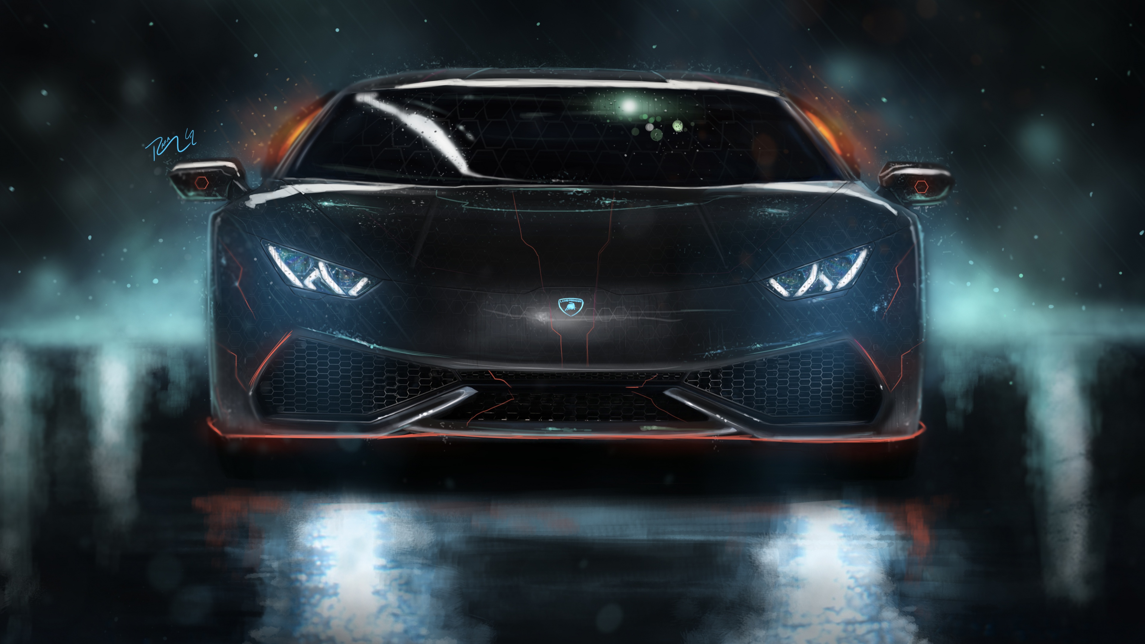 Lamborghini Huracan Wallpaper 4K, Neon