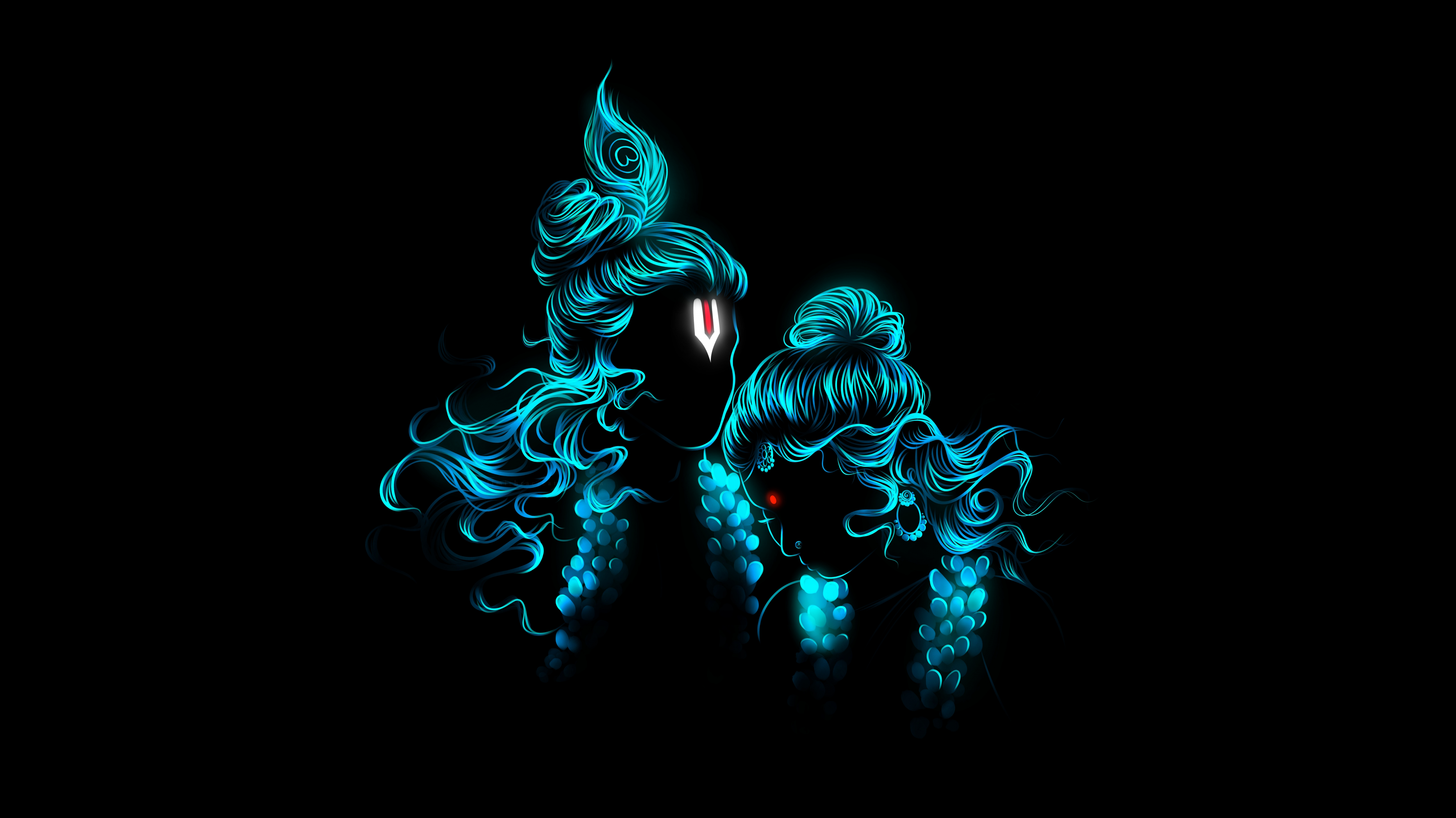 Radha Krishna Wallpaper 4K, Digital Art, Glowing, Hindu God