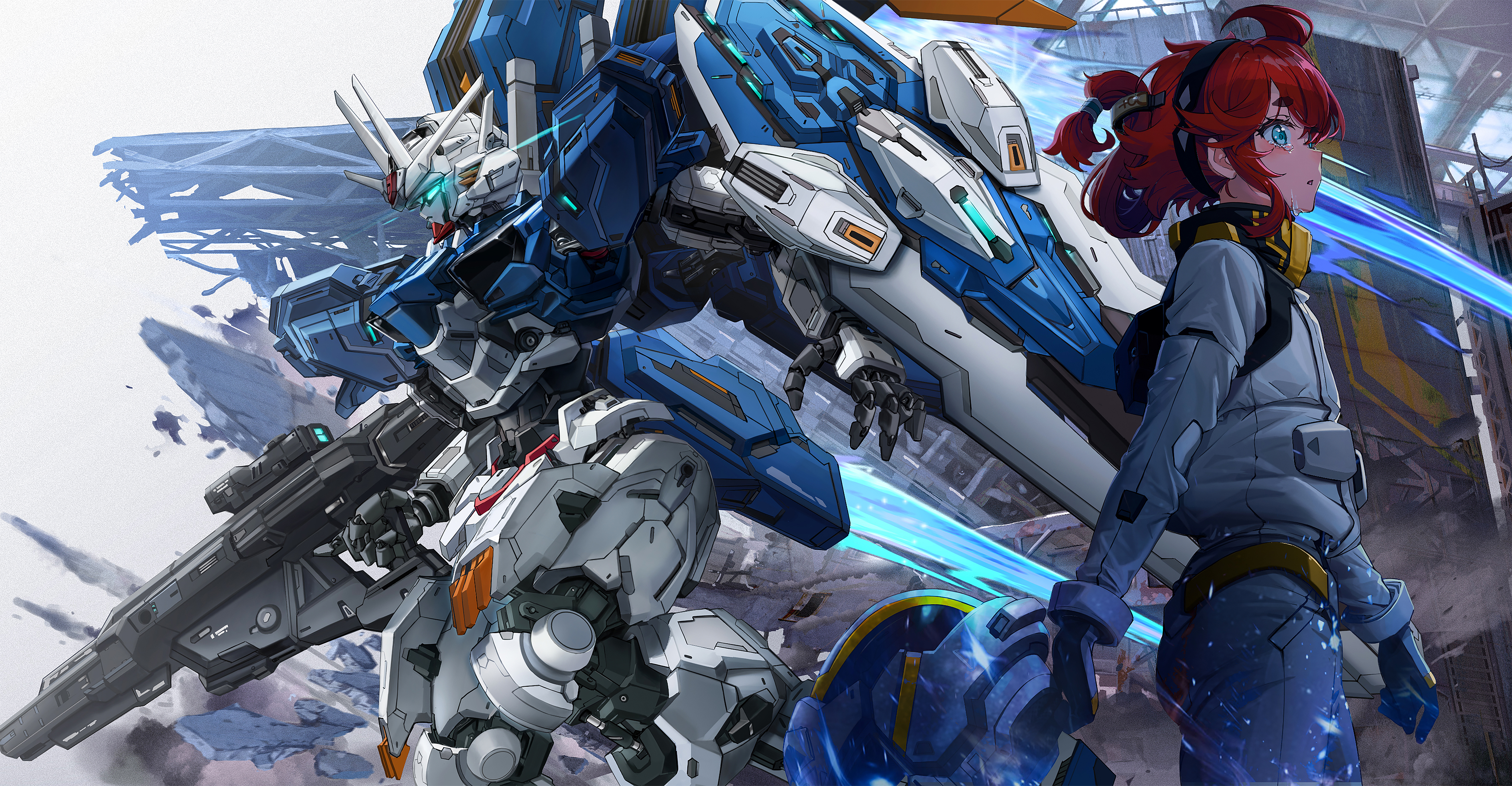 looking sideways, walking, mechs, anime