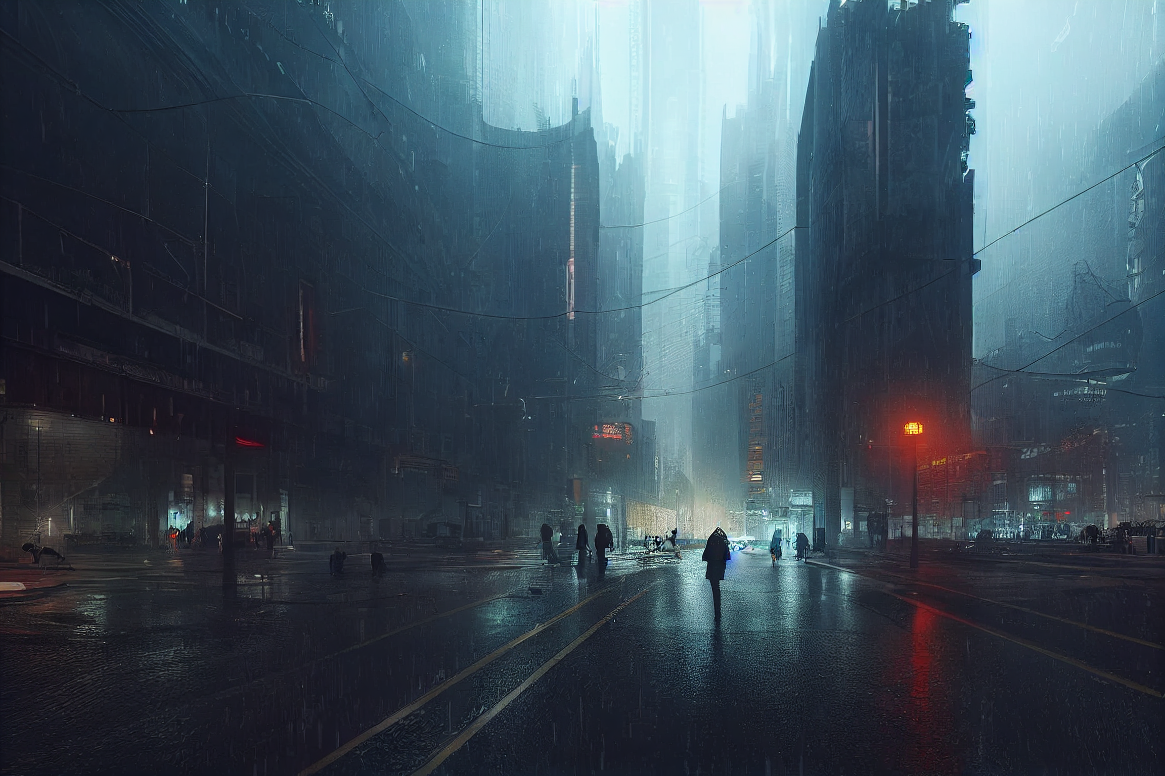 Ai Art Cyberpunk City Night Rain Street