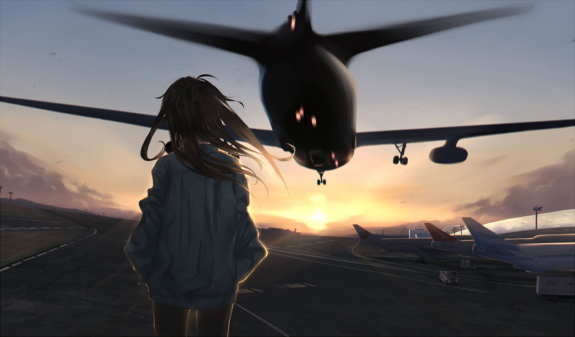 Anime, Airplane, Airport, Original