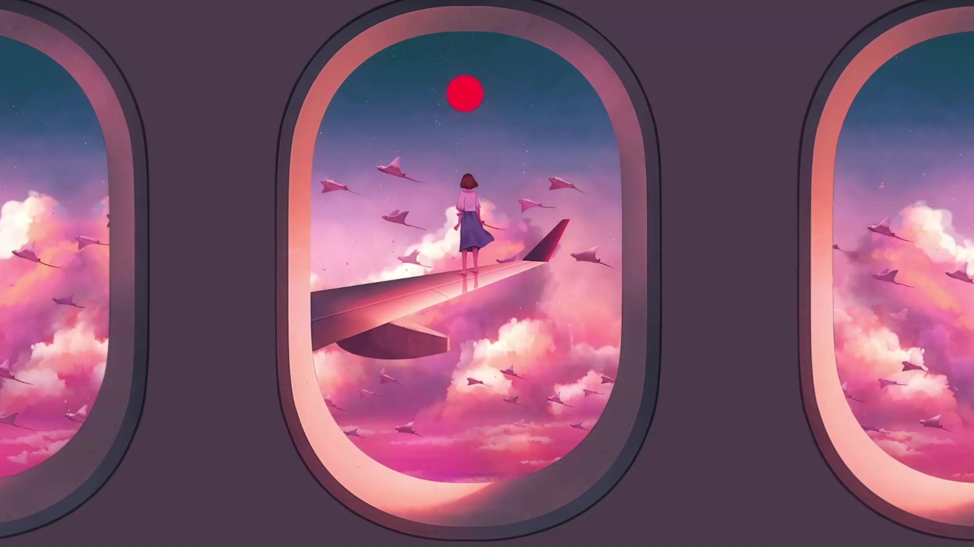 Anime Girl Flying With Stingrays Live