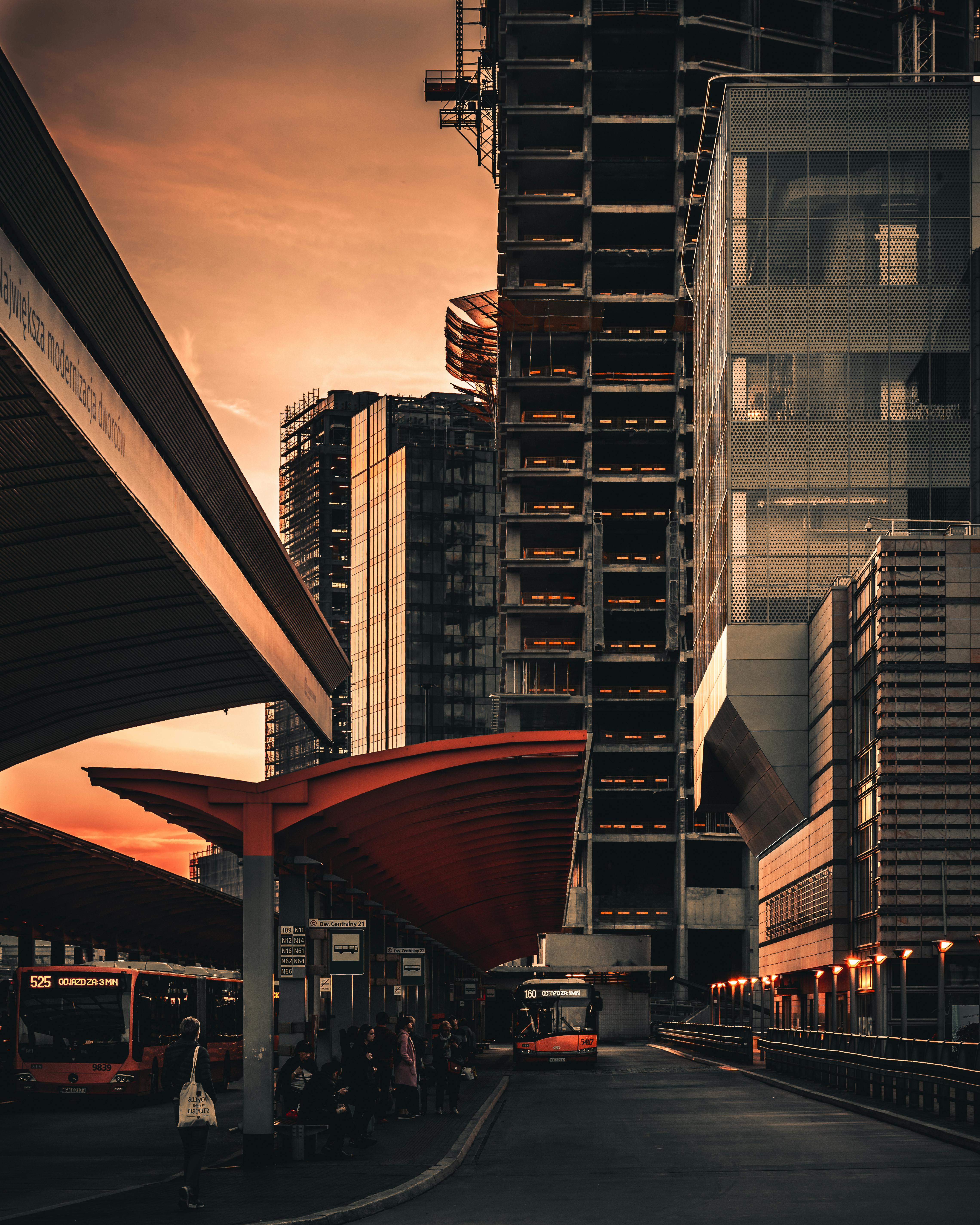Bus Station in Warsaw at Sunset · Free