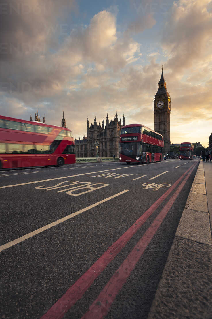 UK, London, red buses passing
