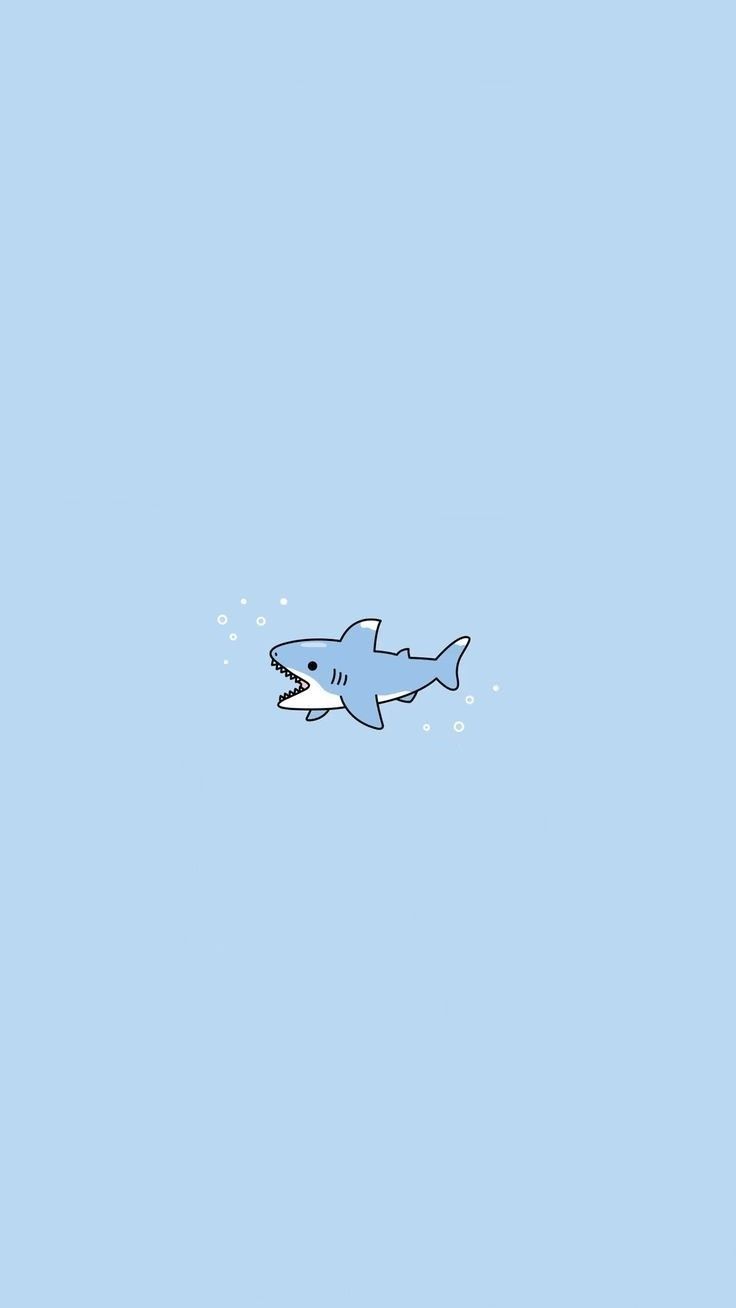 Kawai shark. Cute blue wallpaper