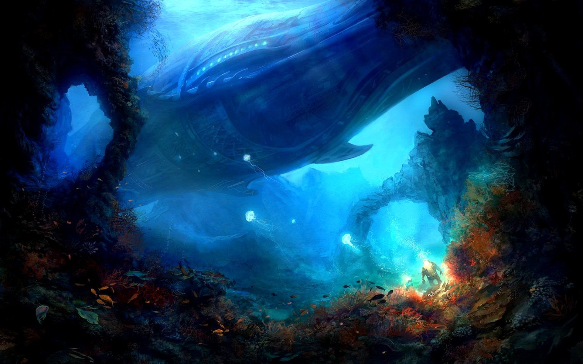 Fantasy Underwater Dark HD Desktop