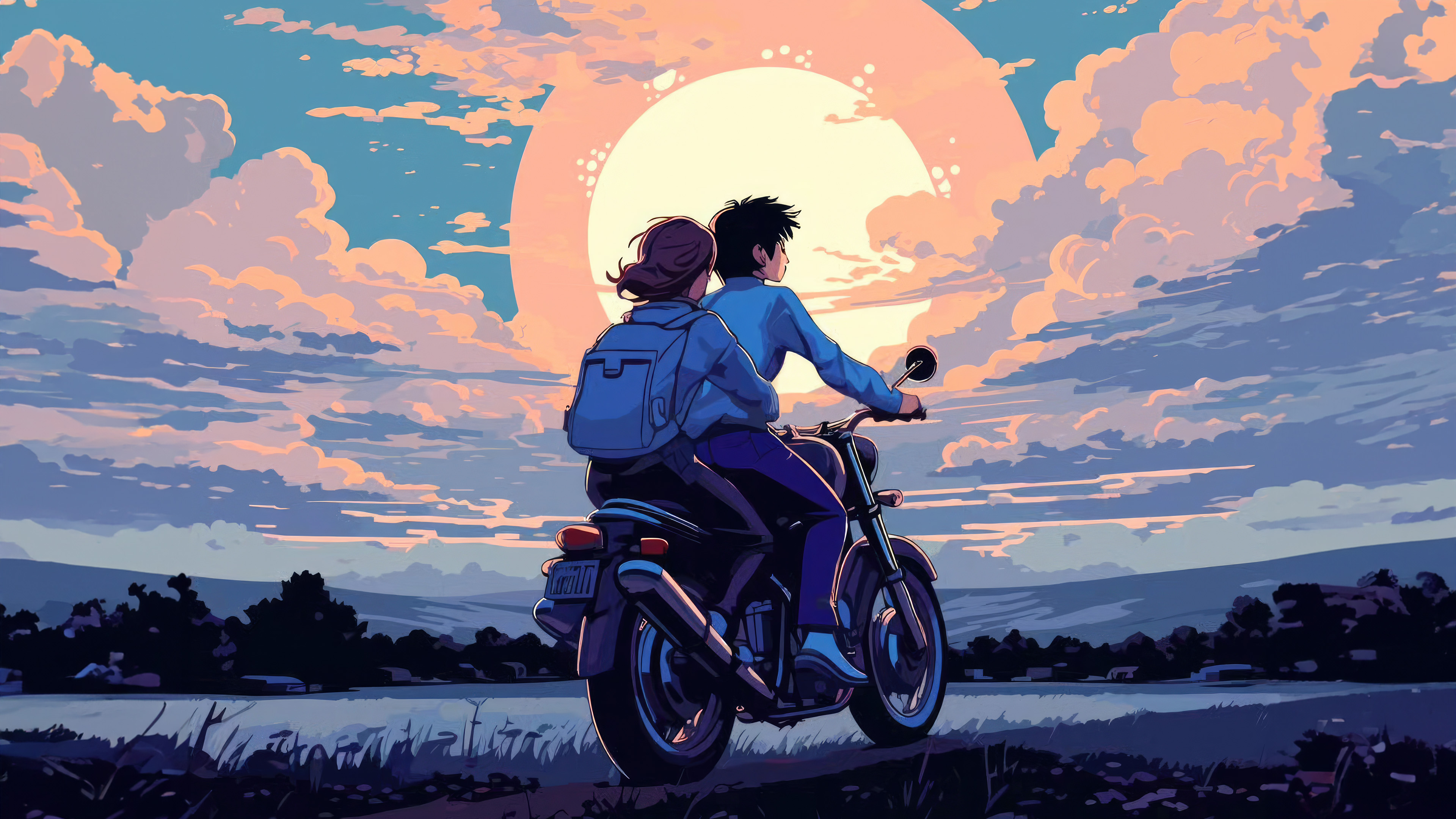 Anime Girl And Boy On Bike Wallpaper, HD