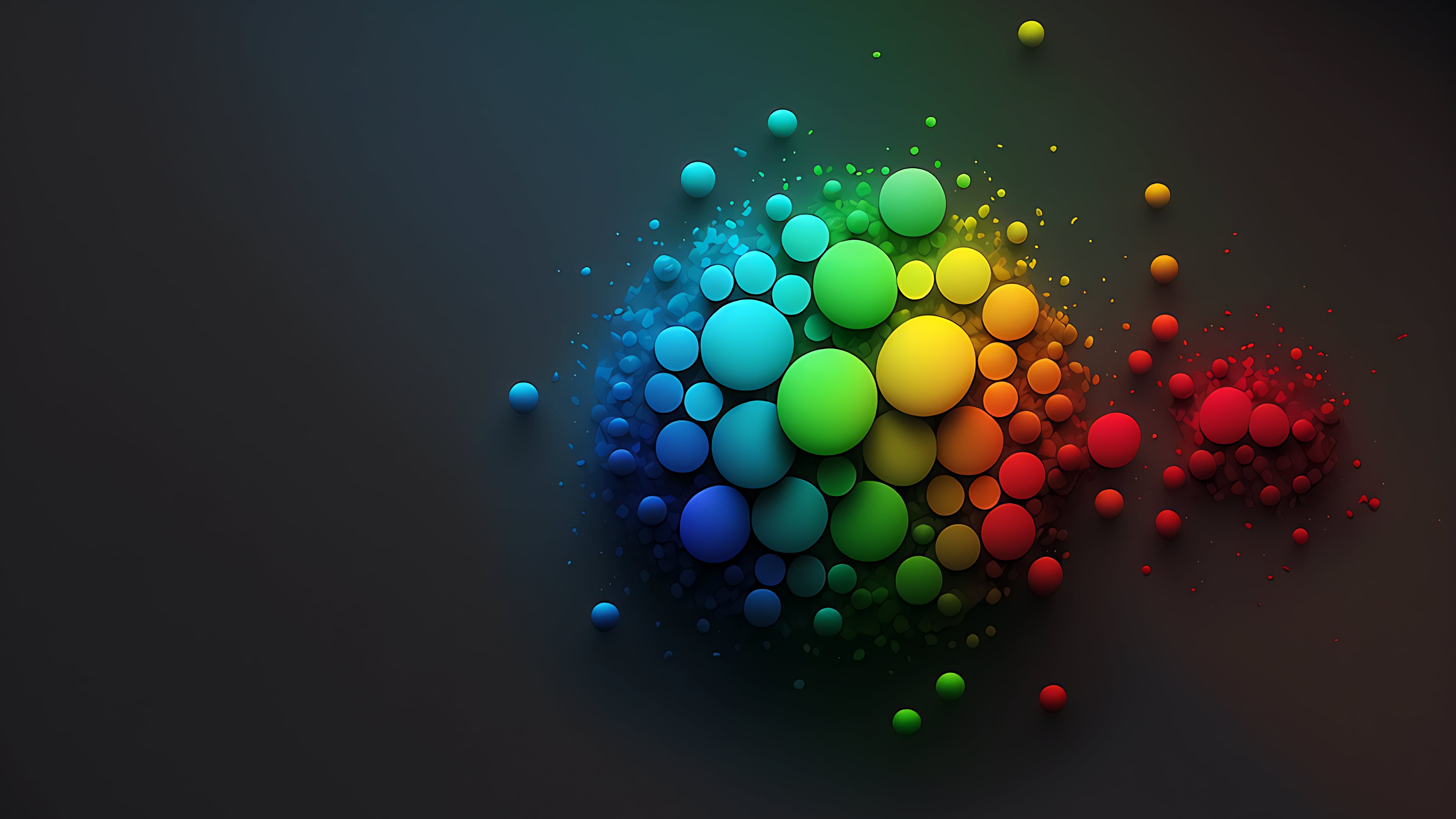 Wallpaper balls, neon, RGB, dark grey background, digital art, artificial intelligence, fluorescent, glowing objects for mobile and desktop, section абстракции, resolution 3840x2160