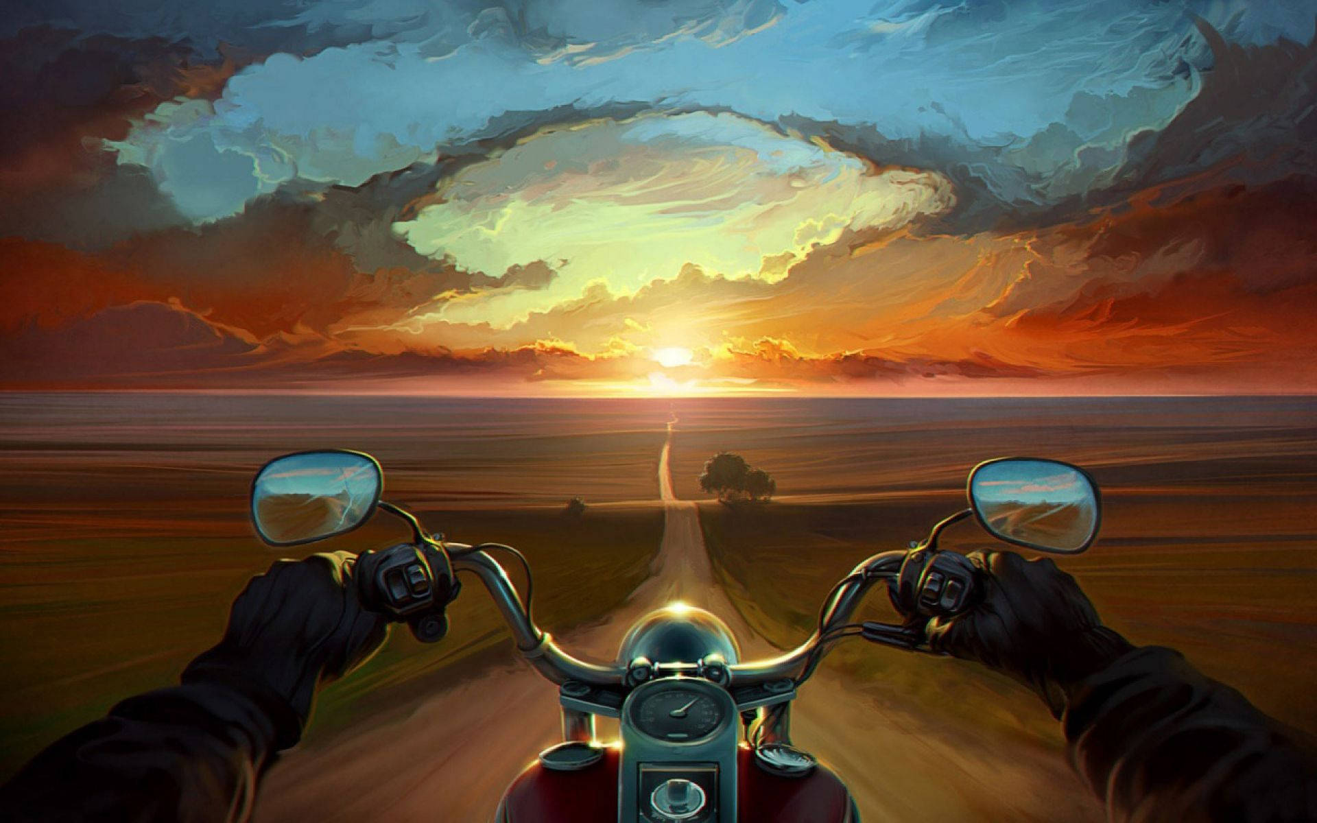 Download HD Motorcycle Nature Sunset