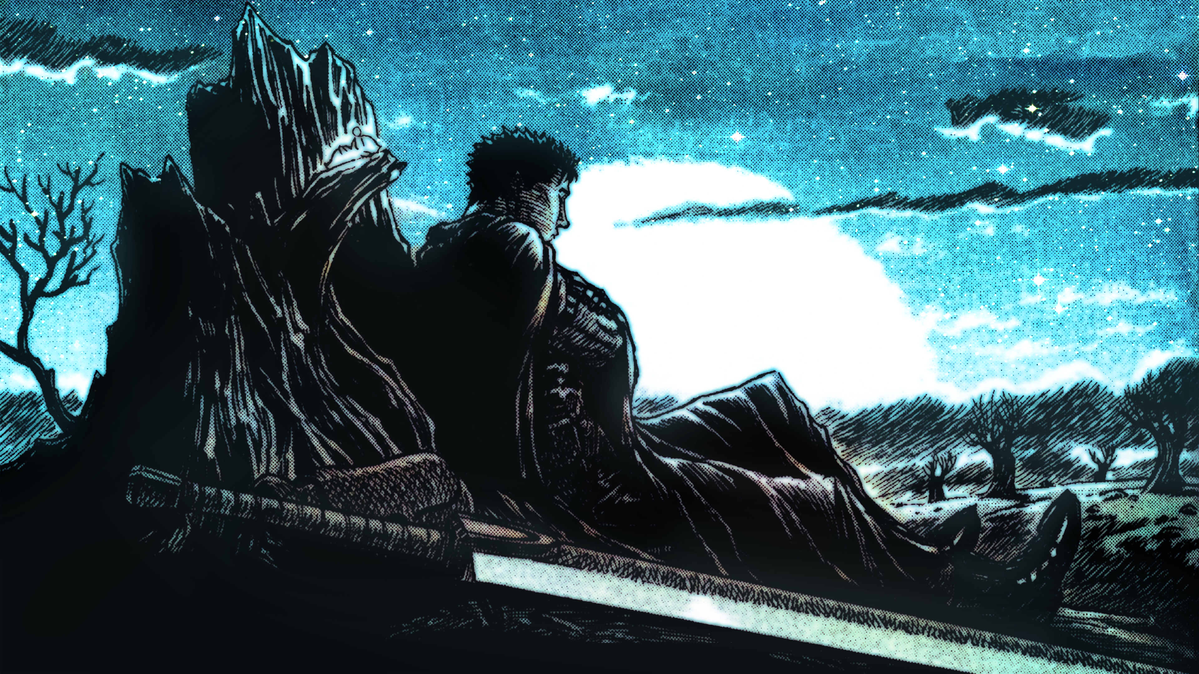 Berserk, Guts, sky, greatsword, anime