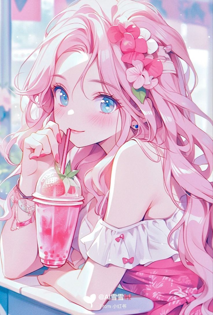 Pink hair cute anime girl pfp. Anime