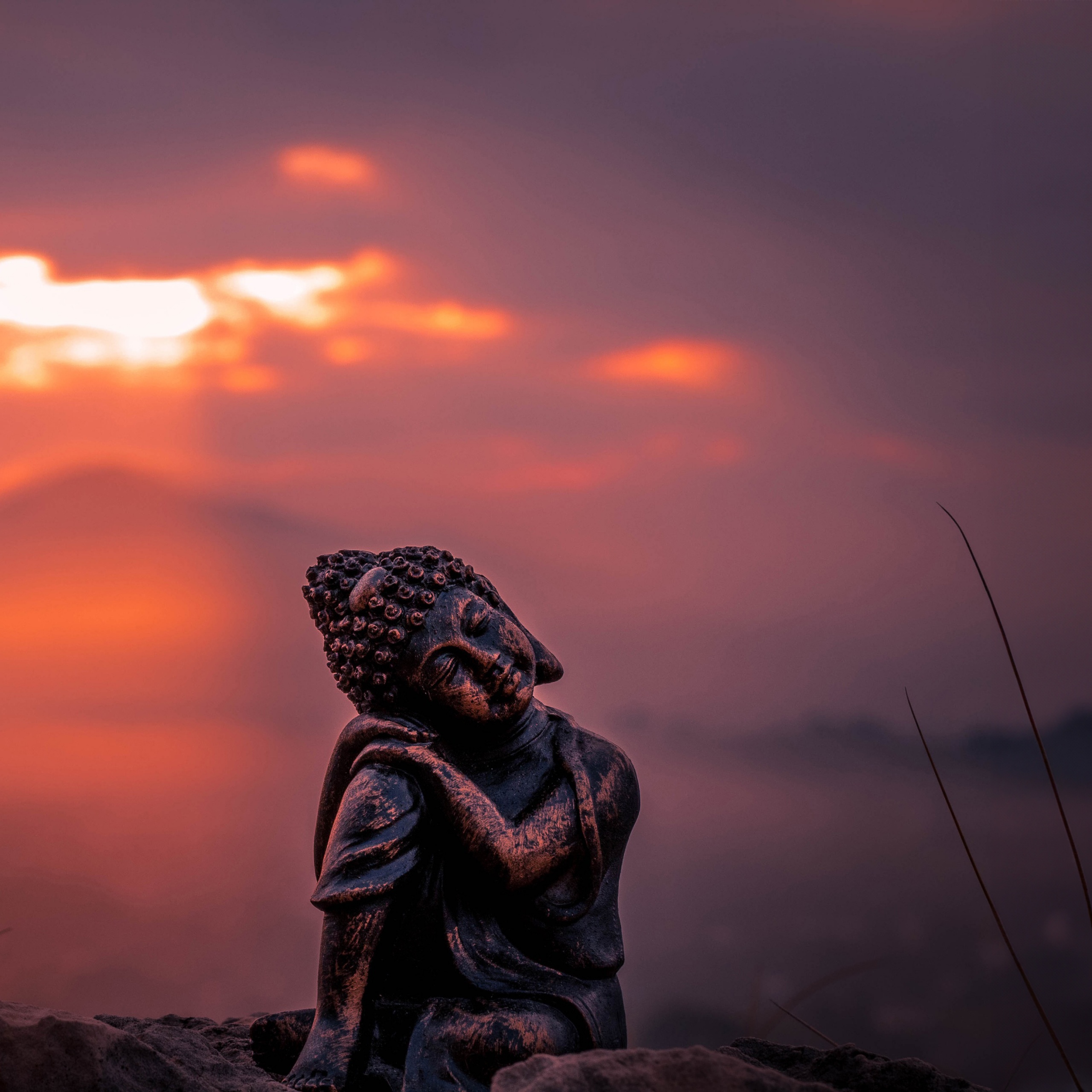 Lord Buddha Wallpaper 4K, Statue, Sunset, Cute figure