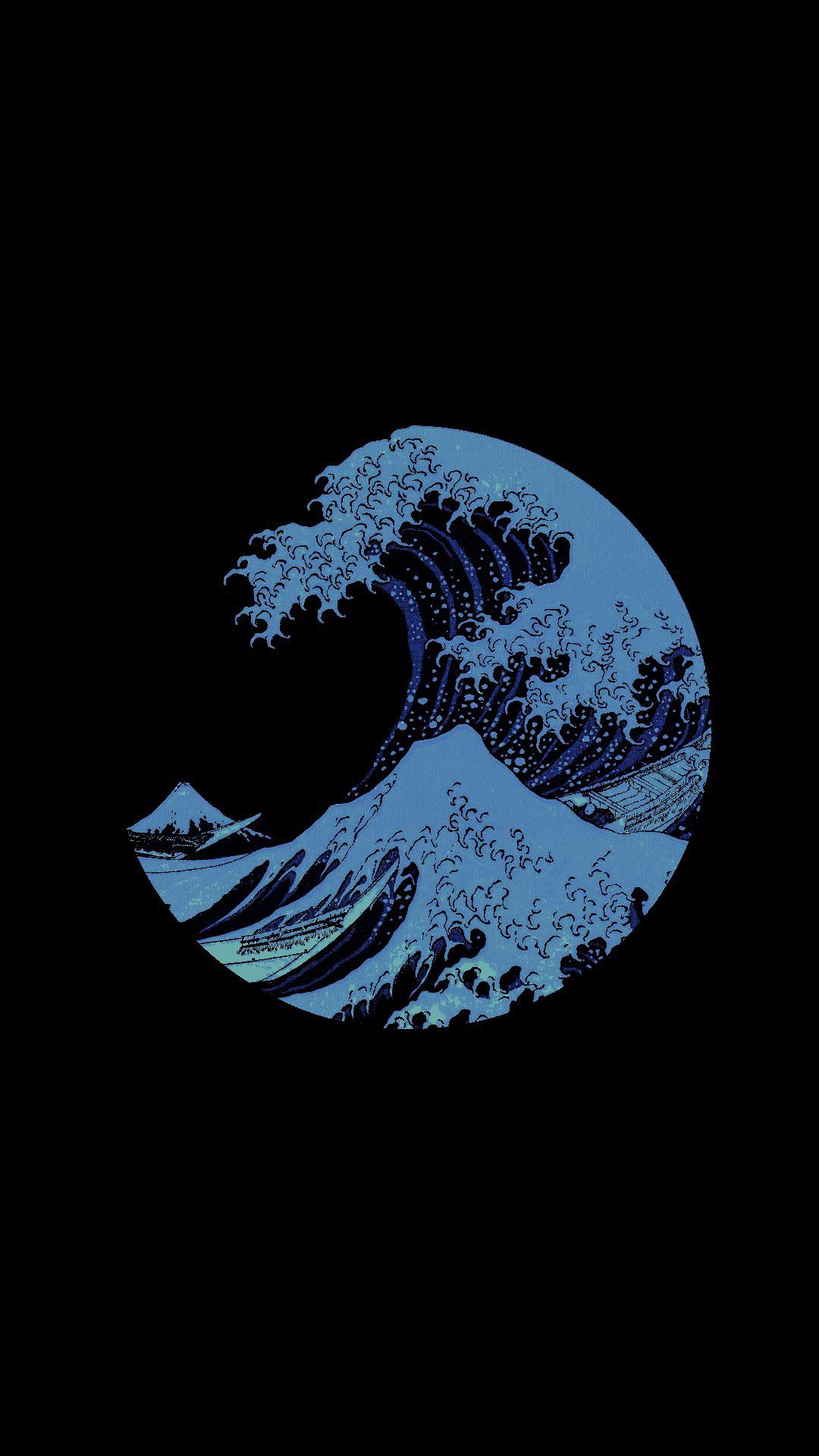 Amoled Japanese Great Wave wallpaper